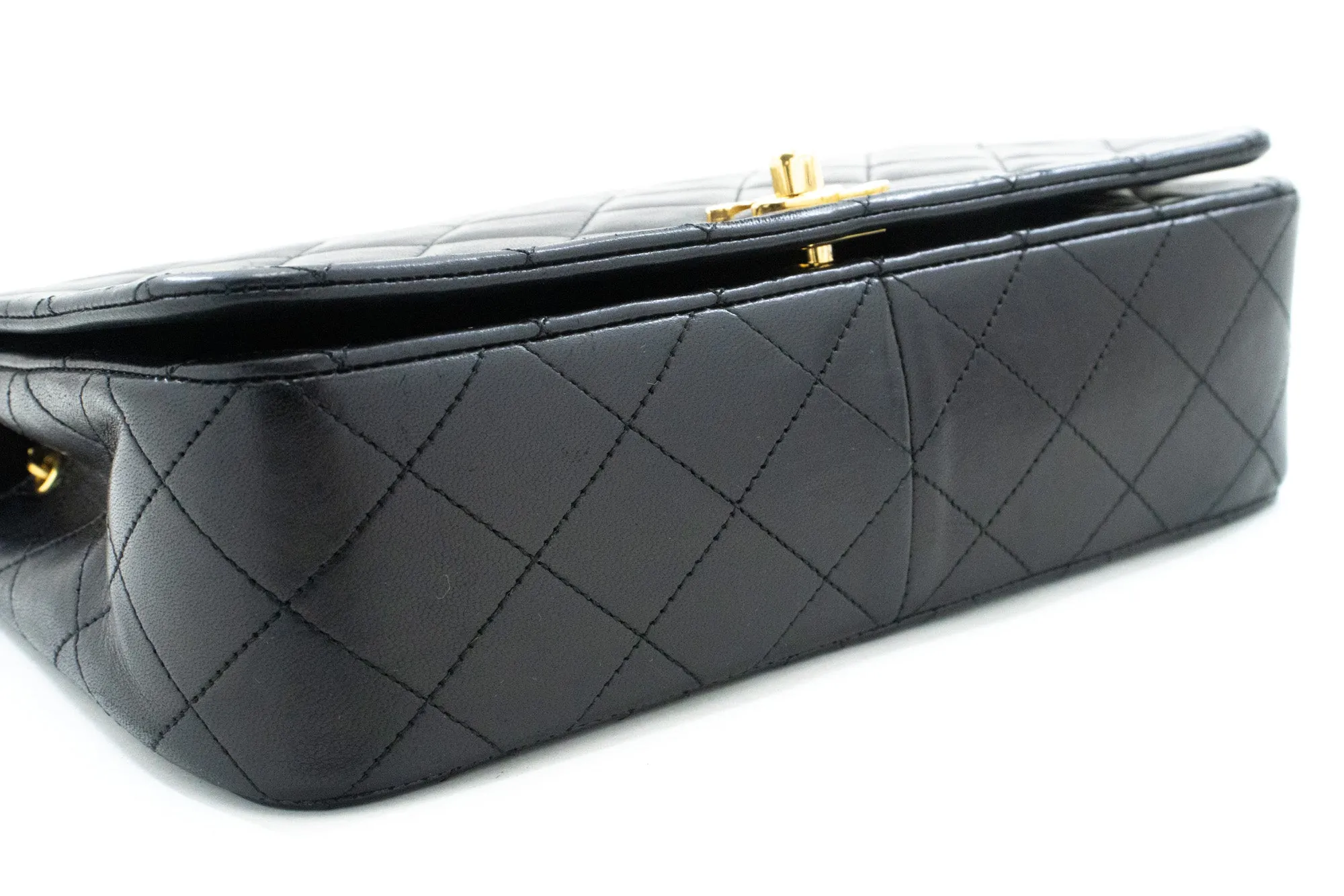 CHANEL Full Flap Chain Shoulder Bag Black Quilted Lambskin Leather n16
