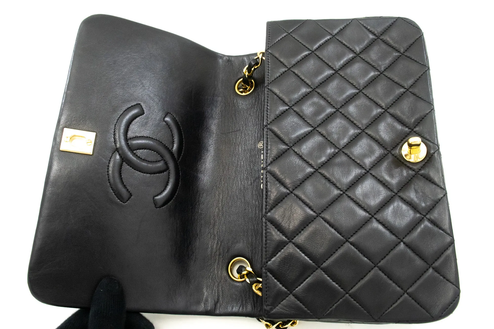CHANEL Full Flap Chain Shoulder Bag Black Quilted Lambskin Leather n16