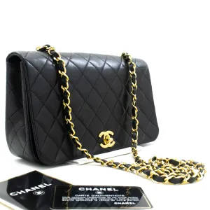 CHANEL Full Flap Chain Shoulder Bag Black Quilted Lambskin Leather n16