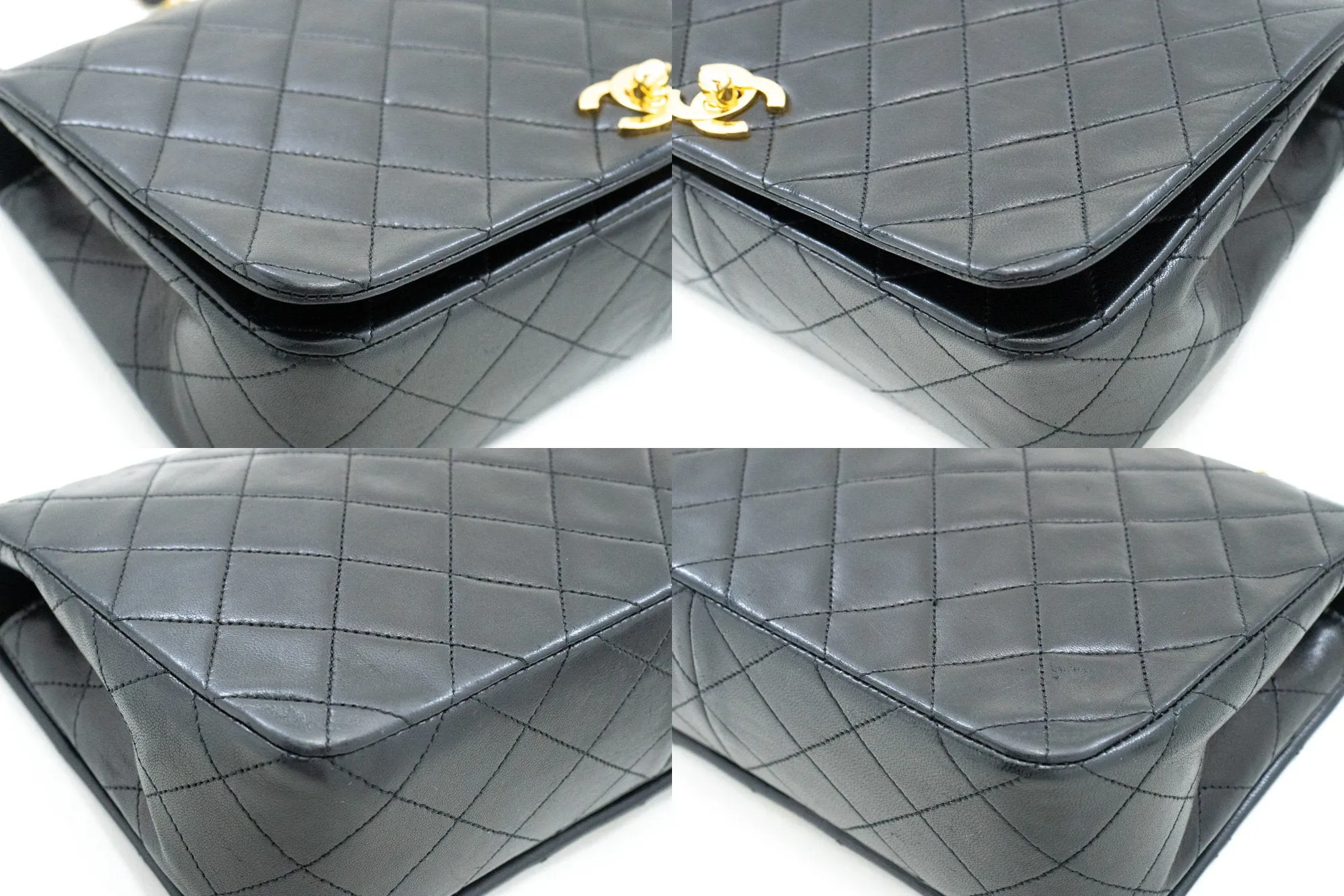 CHANEL Full Flap Chain Shoulder Bag Black Quilted Lambskin Leather n16