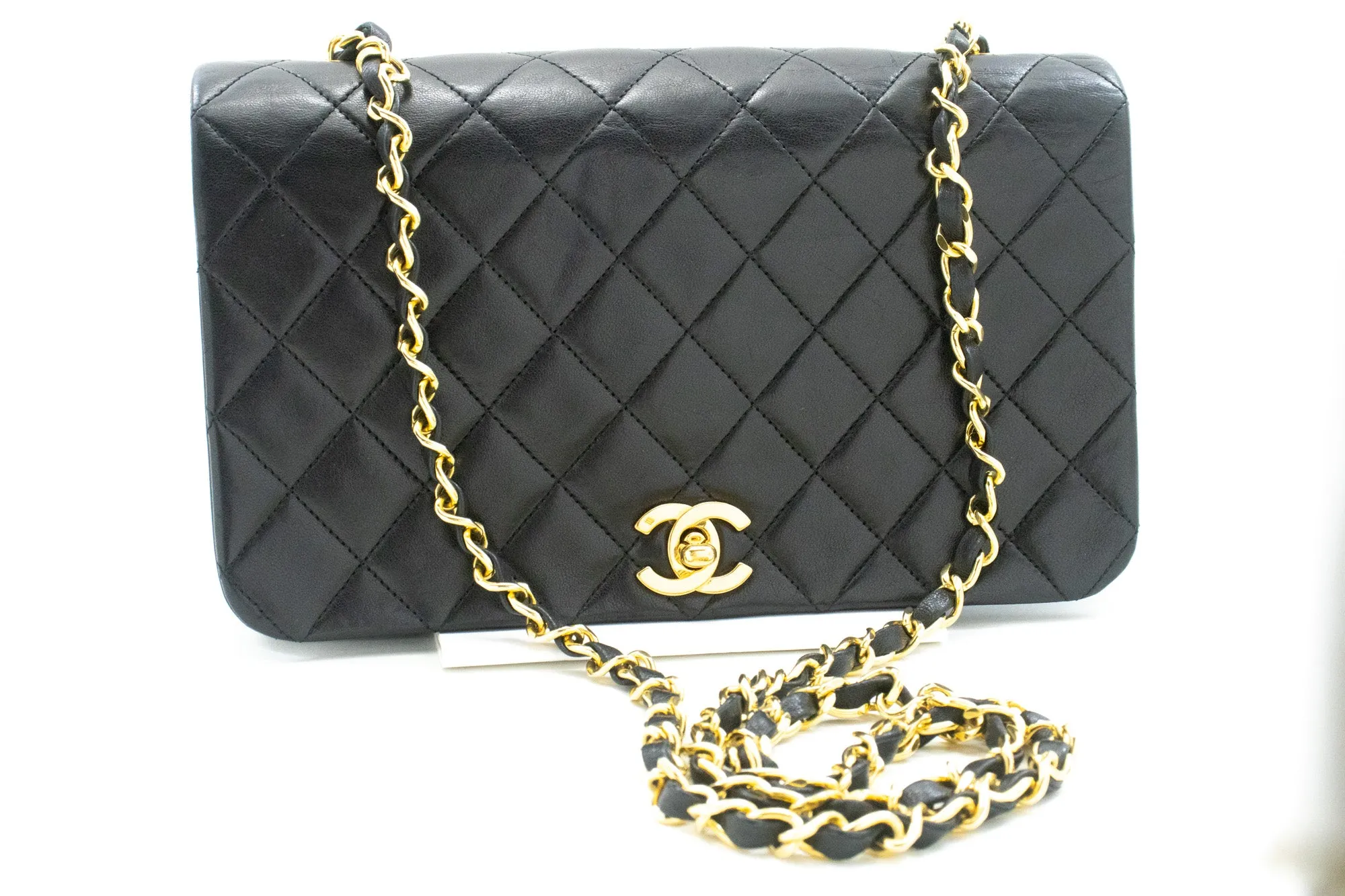 CHANEL Full Flap Chain Shoulder Bag Black Quilted Lambskin Leather n16