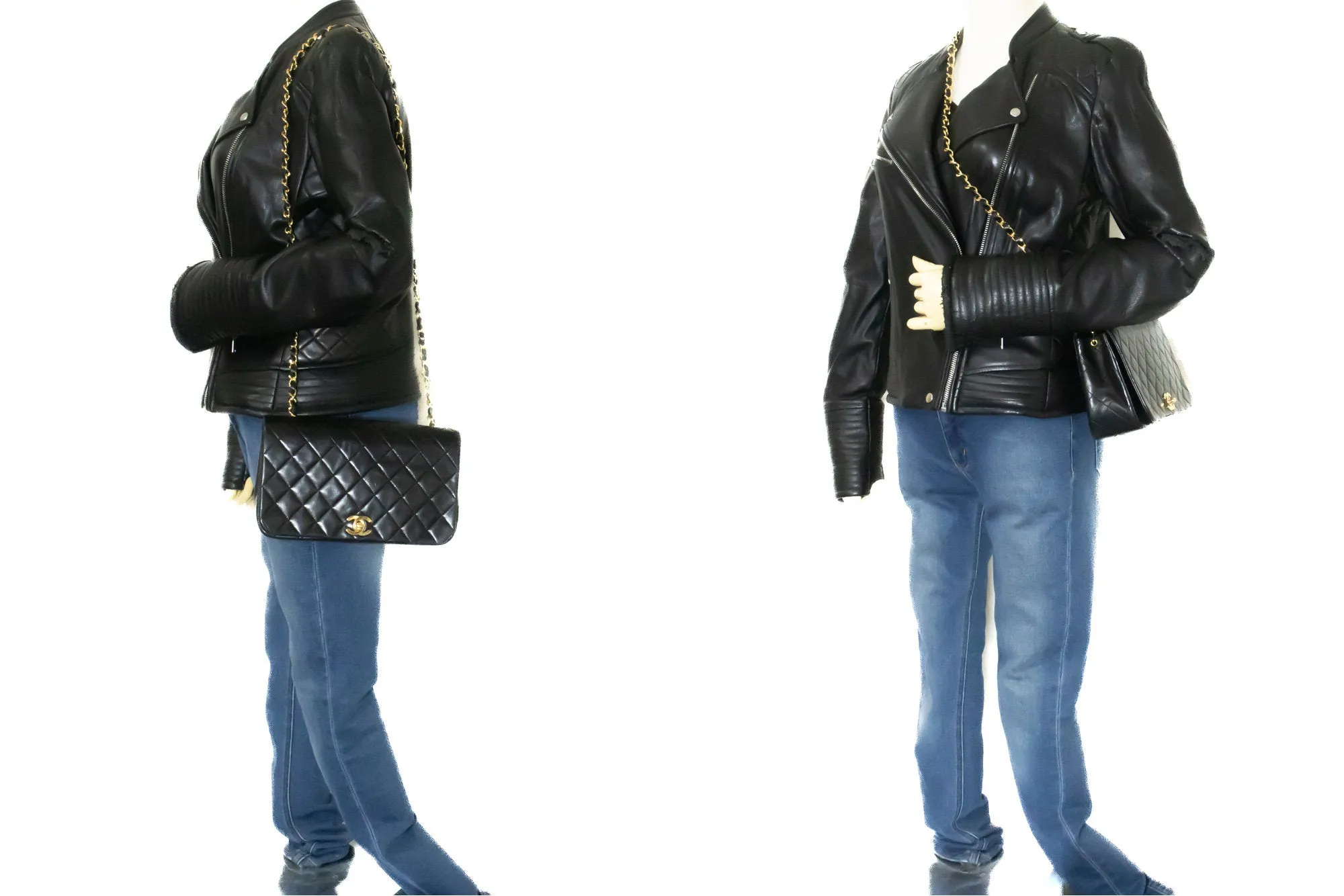 CHANEL Full Flap Chain Shoulder Bag Black Quilted Lambskin Leather n16