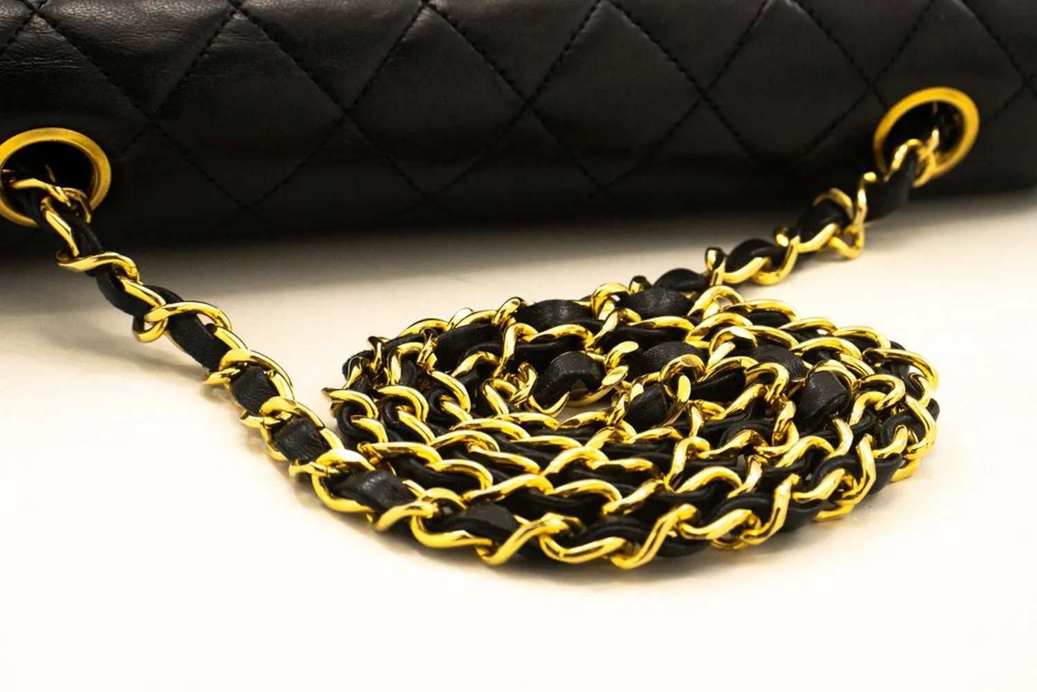 CHANEL Full Flap Chain Shoulder Bag Black Quilted Lambskin Leather n16