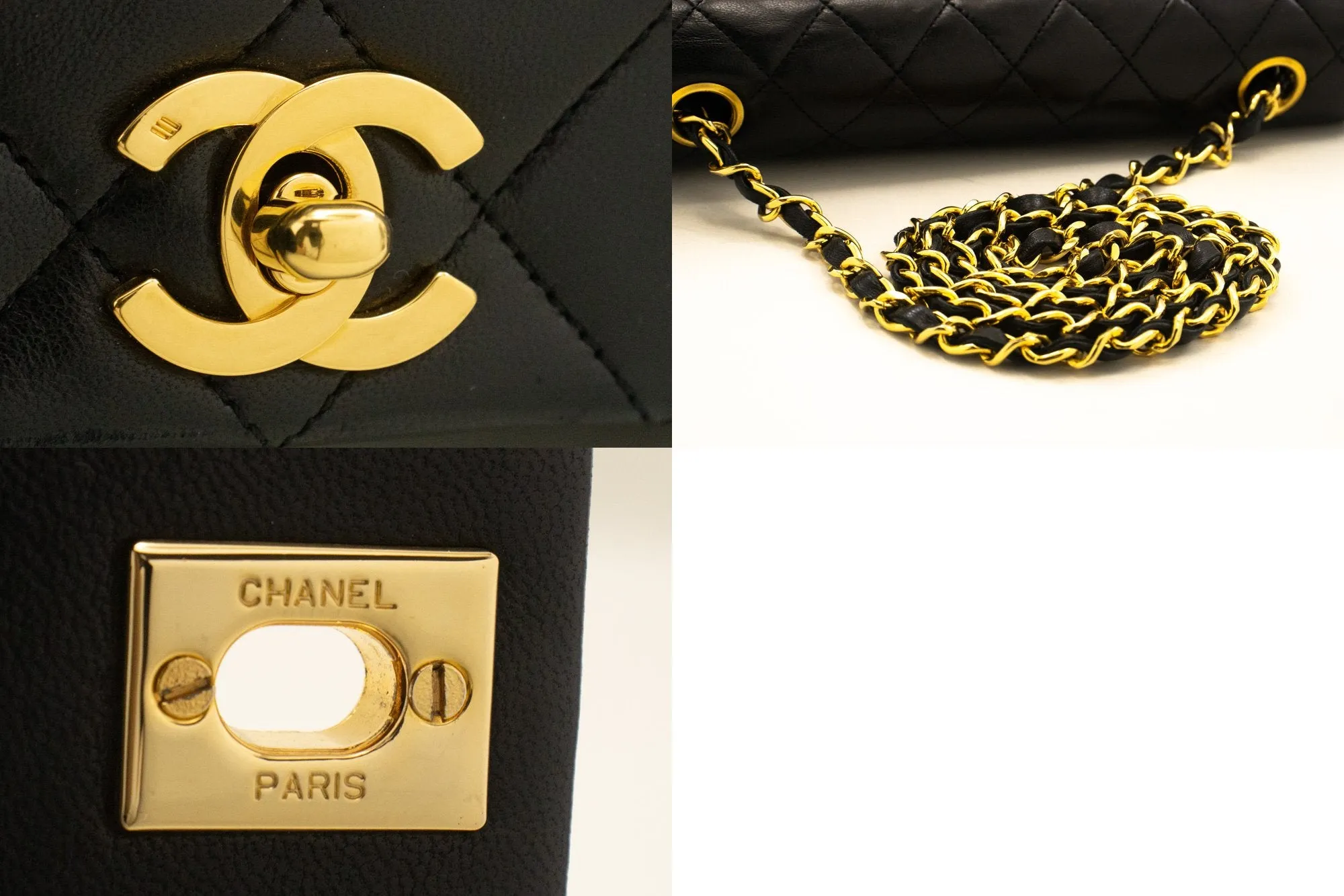 CHANEL Full Flap Chain Shoulder Bag Black Quilted Lambskin Leather n16