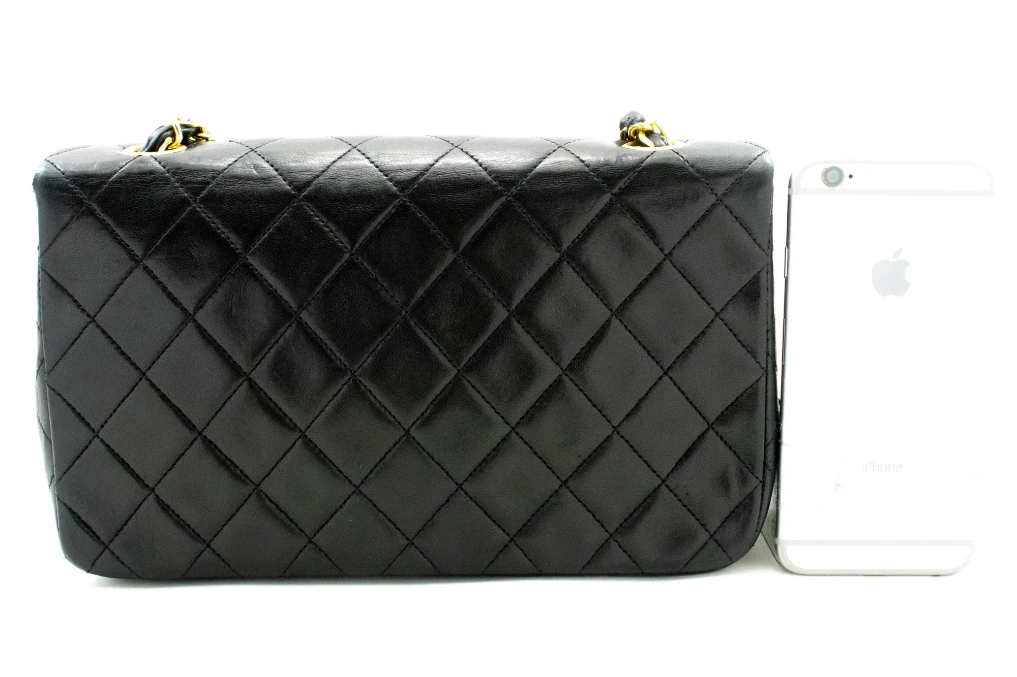 CHANEL Full Flap Chain Shoulder Bag Black Quilted Lambskin Leather n16