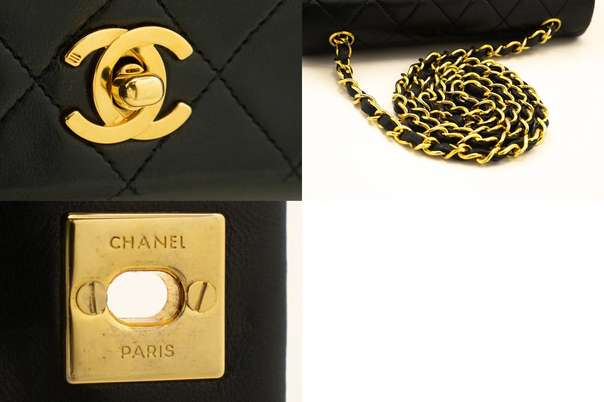 CHANEL Full Flap Chain Shoulder Bag Clutch Black Quilted Lambskin m17
