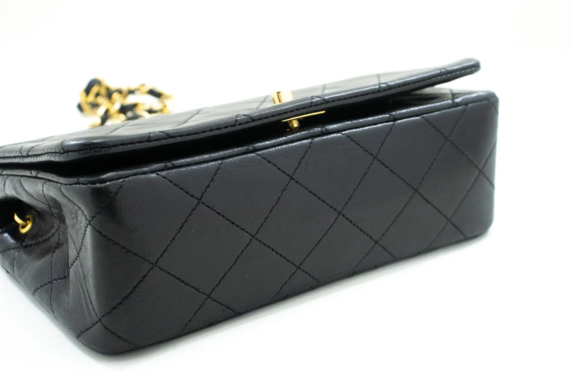 CHANEL Full Flap Chain Shoulder Bag Clutch Black Quilted Lambskin m17