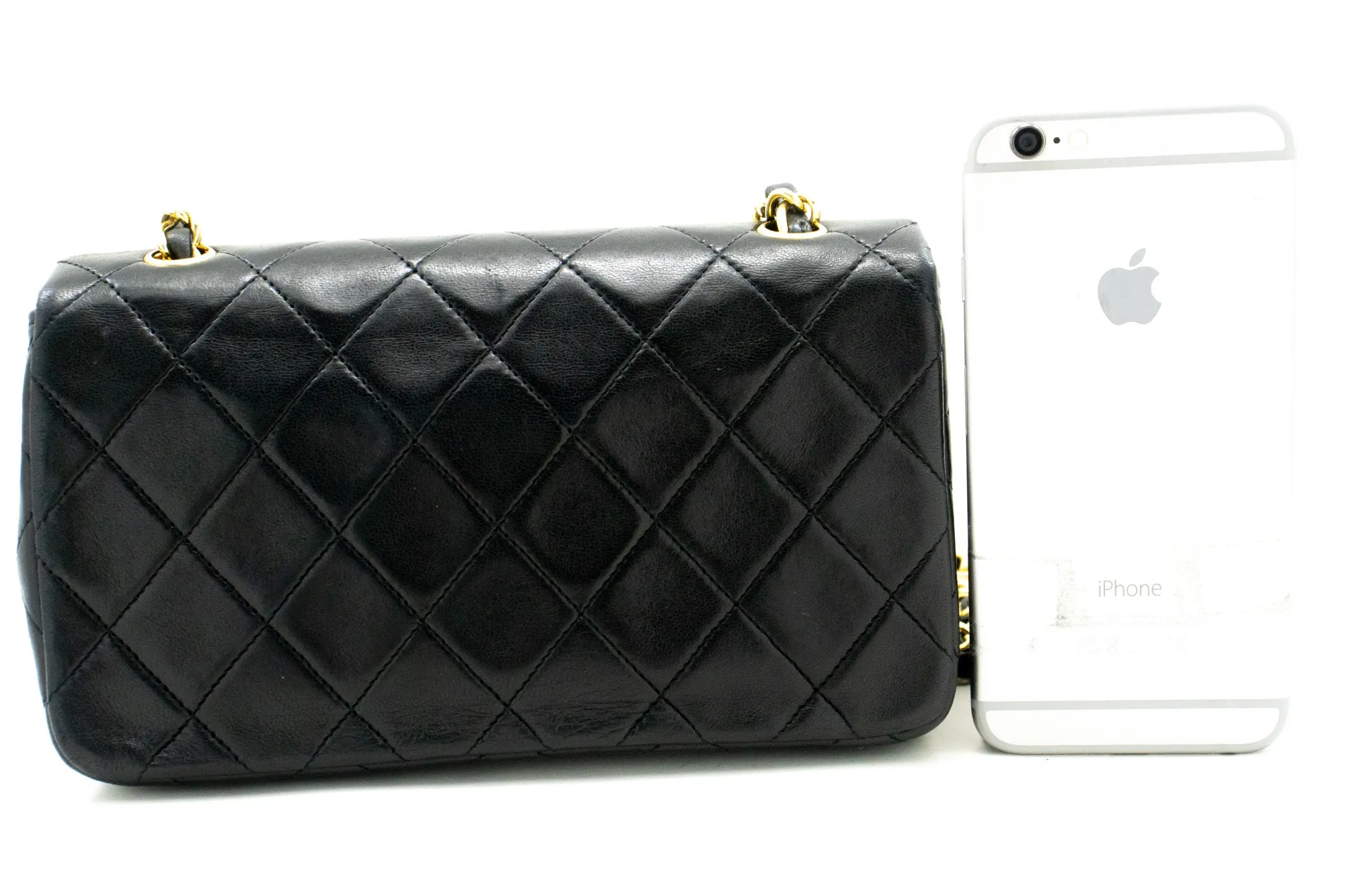 CHANEL Full Flap Chain Shoulder Bag Clutch Black Quilted Lambskin m17