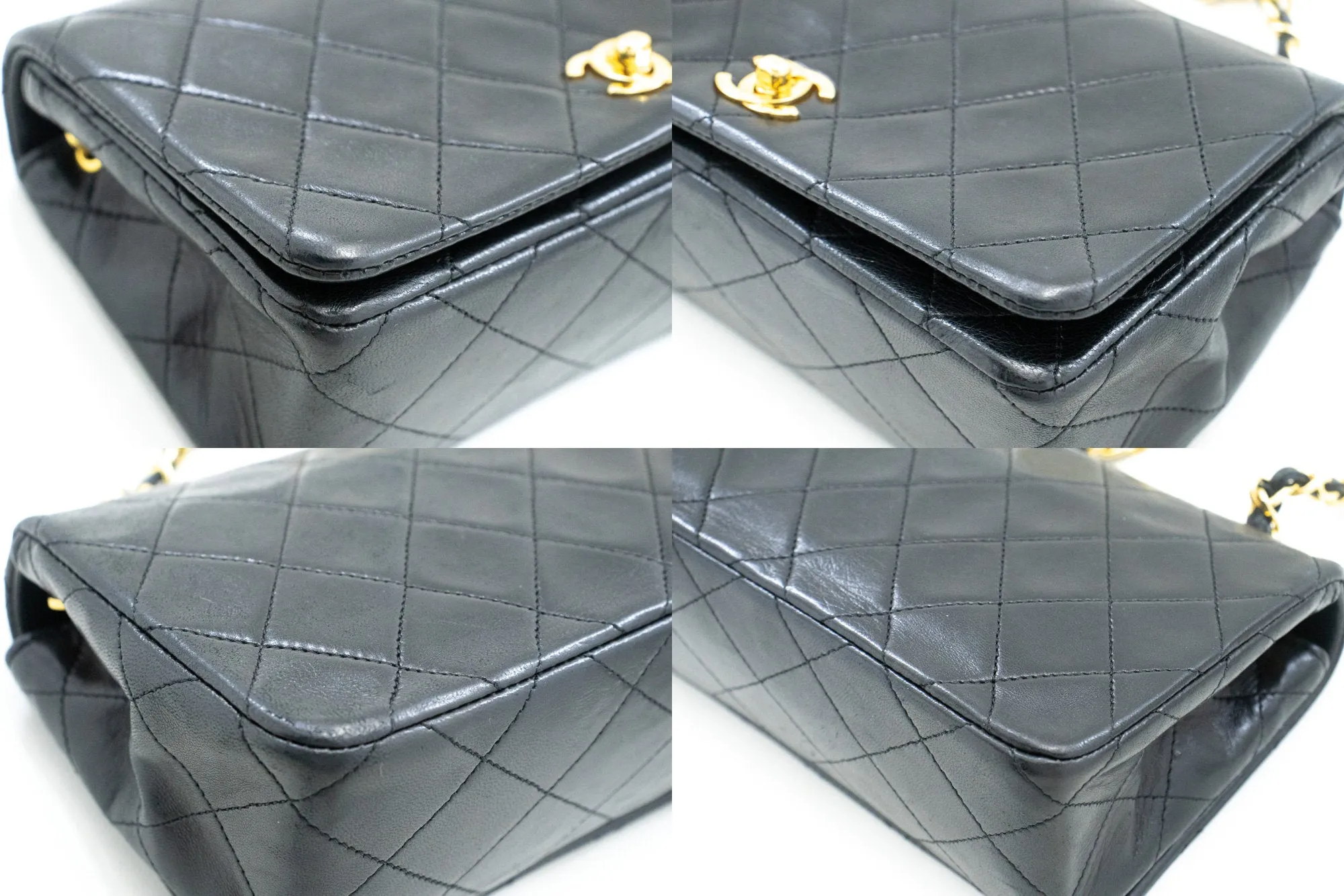 CHANEL Full Flap Chain Shoulder Bag Clutch Black Quilted Lambskin m17