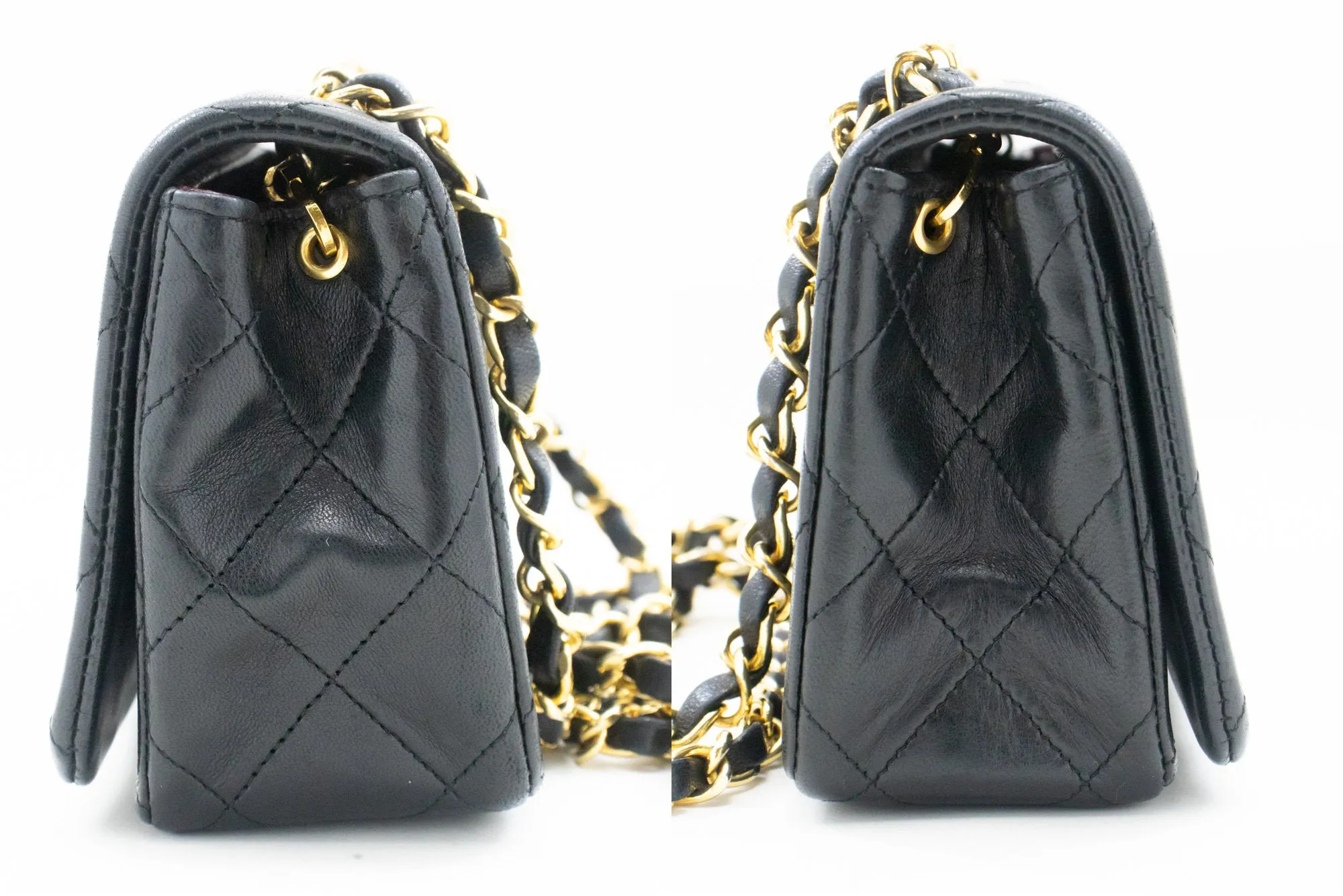 CHANEL Full Flap Chain Shoulder Bag Clutch Black Quilted Lambskin m17