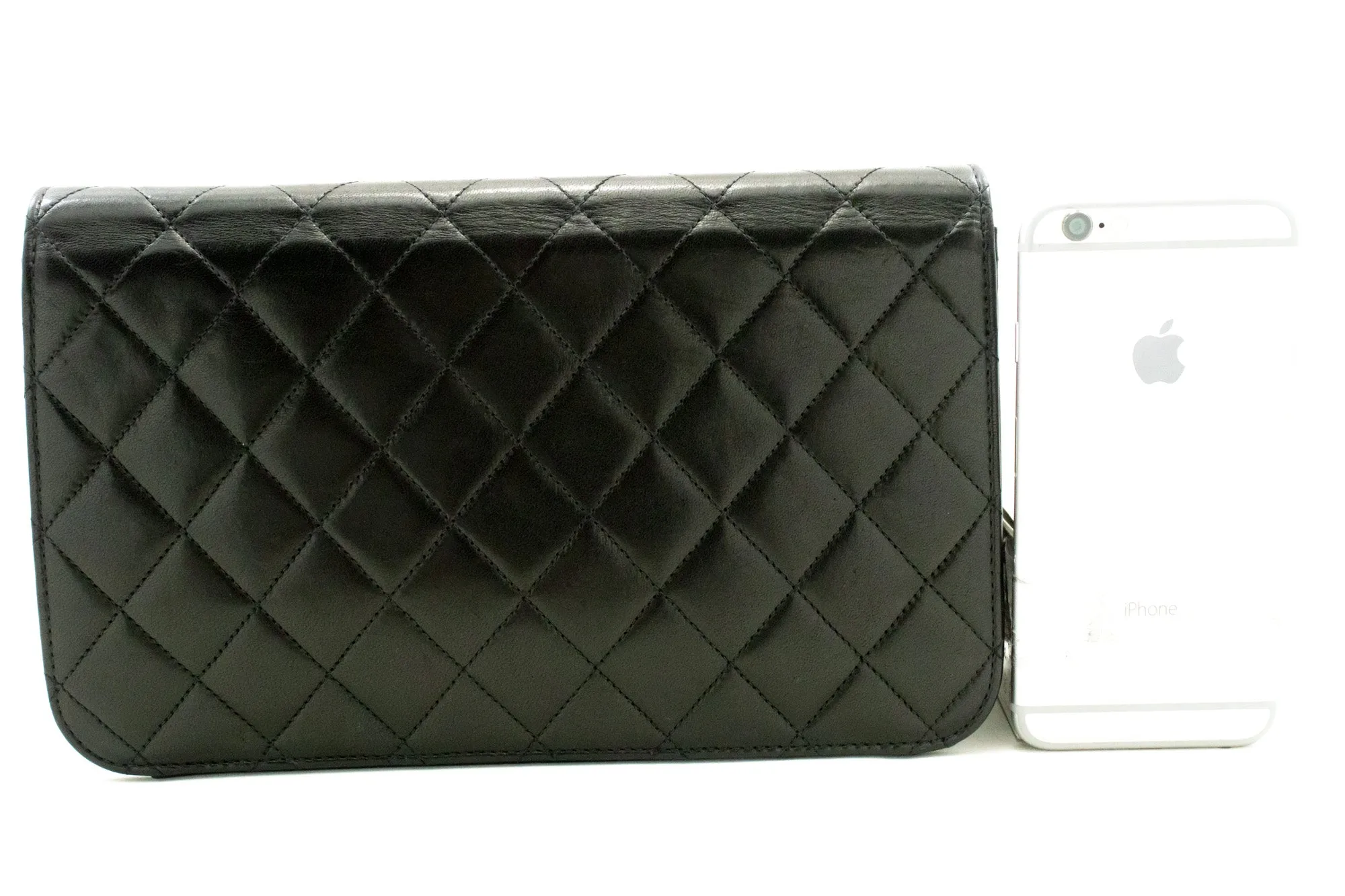CHANEL Full Flap Chain Shoulder Bag Clutch Black Quilted Lambskin n43