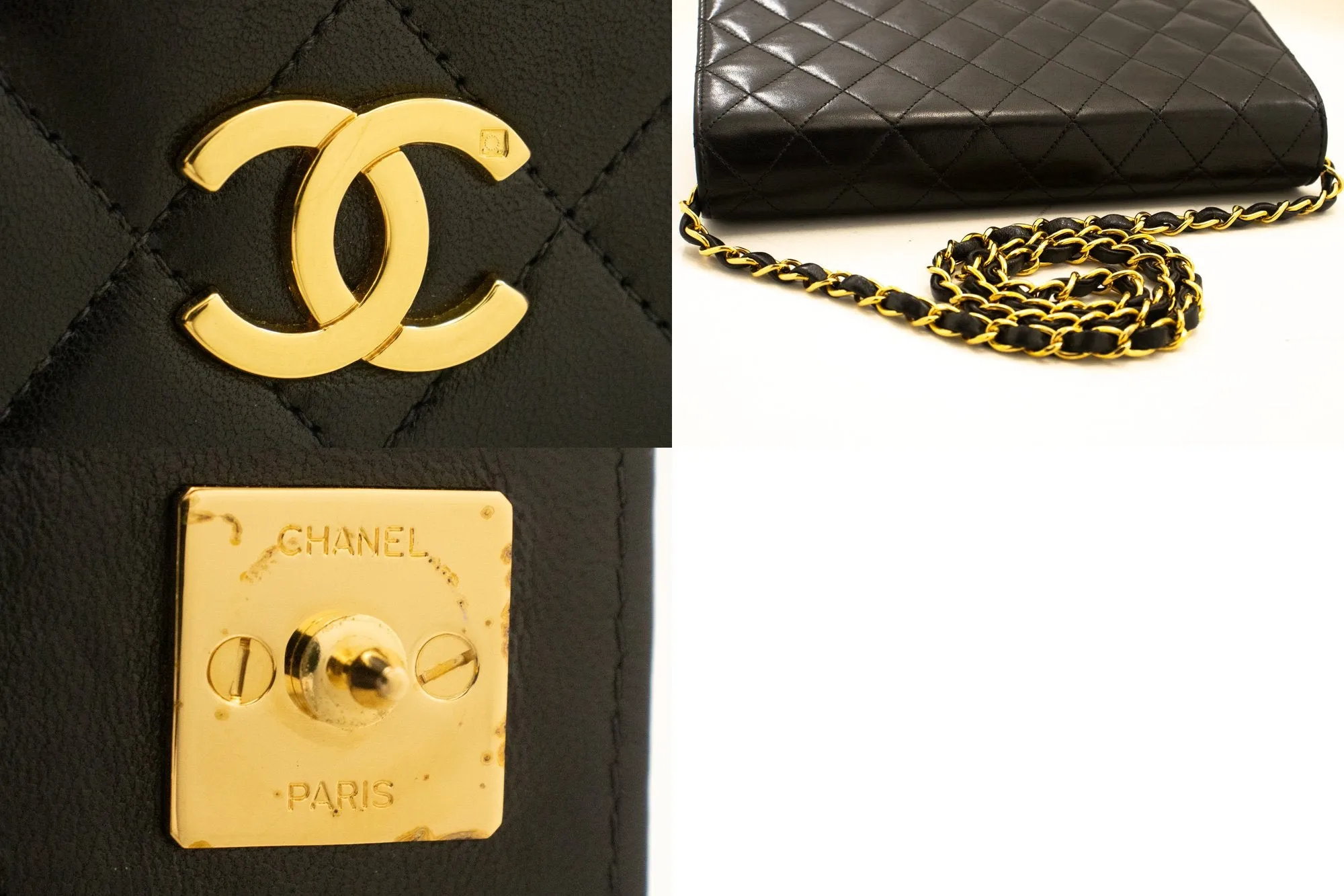 CHANEL Full Flap Chain Shoulder Bag Clutch Black Quilted Lambskin n43