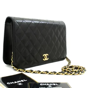CHANEL Full Flap Chain Shoulder Bag Clutch Black Quilted Lambskin n43