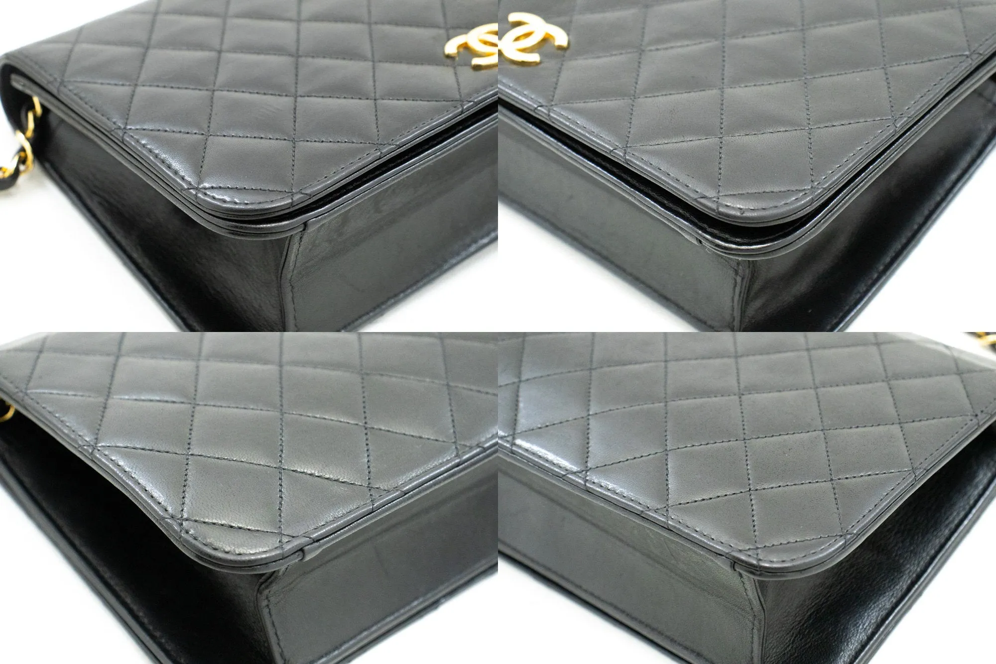 CHANEL Full Flap Chain Shoulder Bag Clutch Black Quilted Lambskin n43