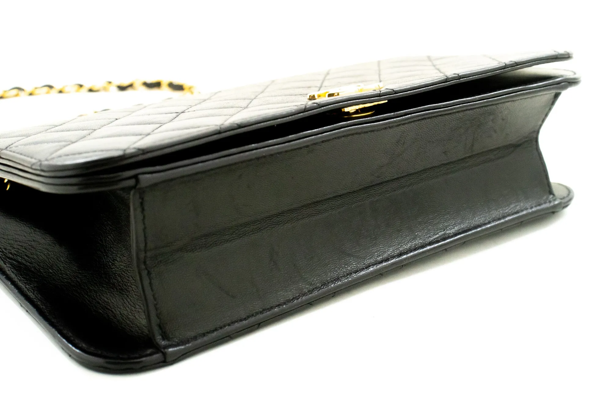 CHANEL Full Flap Chain Shoulder Bag Clutch Black Quilted Lambskin n43