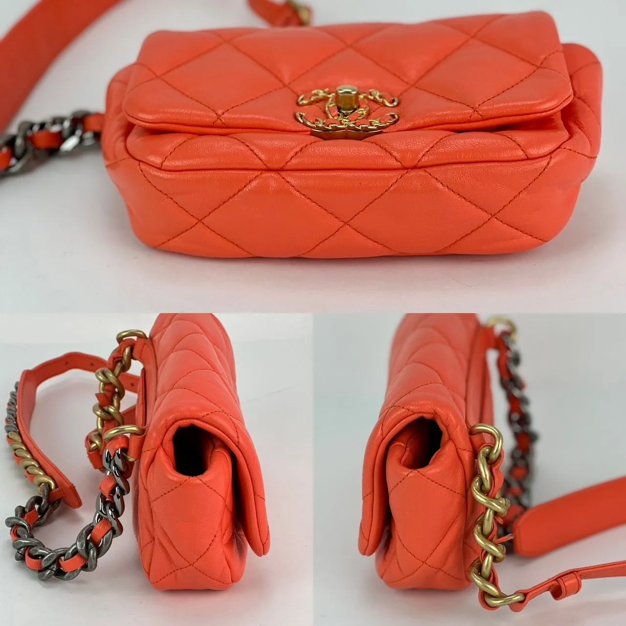Chanel Goatskin Quilted Chanel 19 Waist Belt Bag Orange