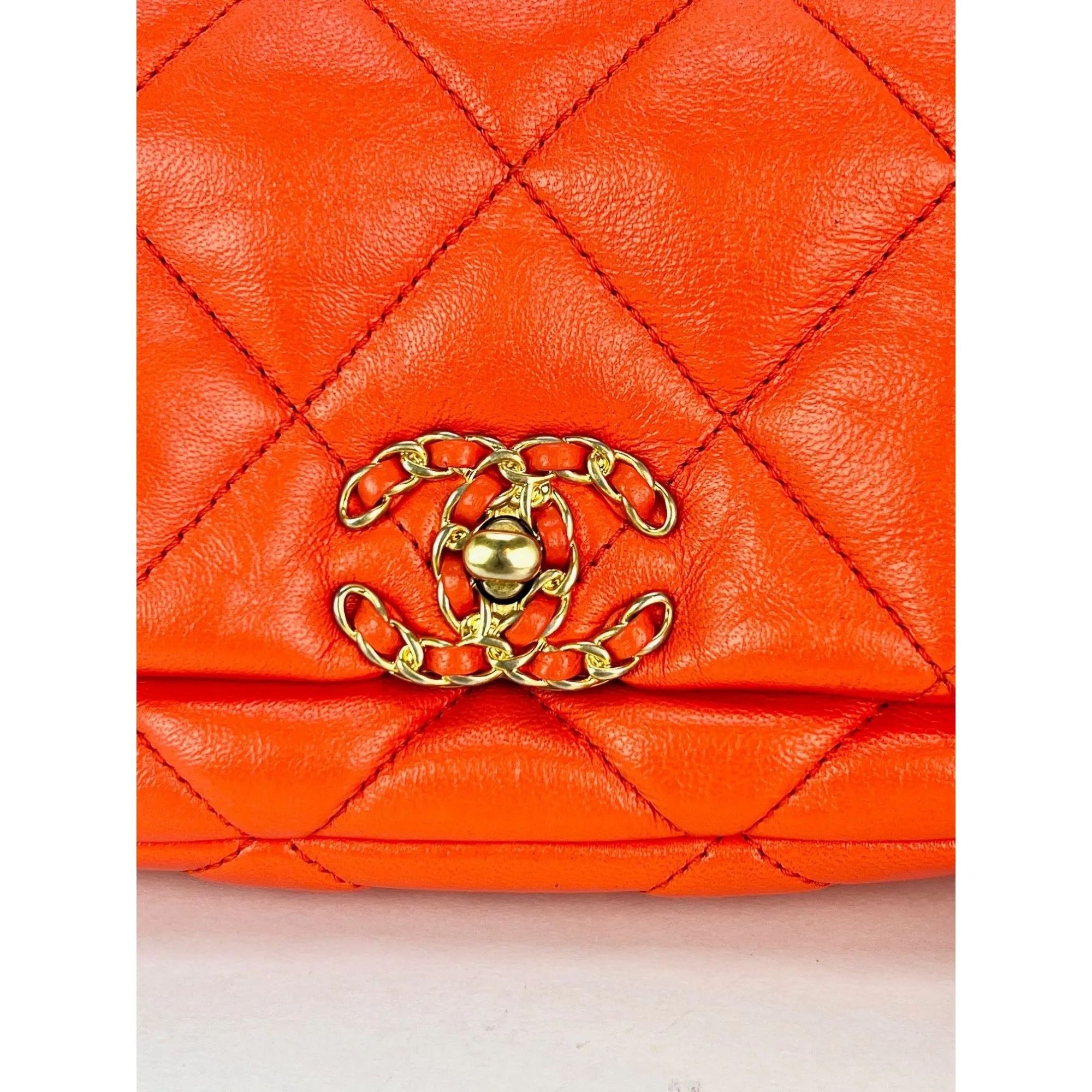 Chanel Goatskin Quilted Chanel 19 Waist Belt Bag Orange