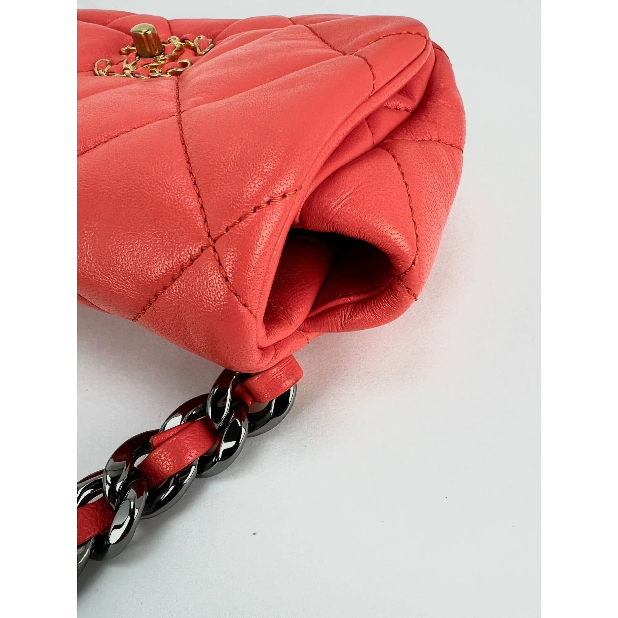 Chanel Goatskin Quilted Chanel 19 Waist Belt Bag Orange