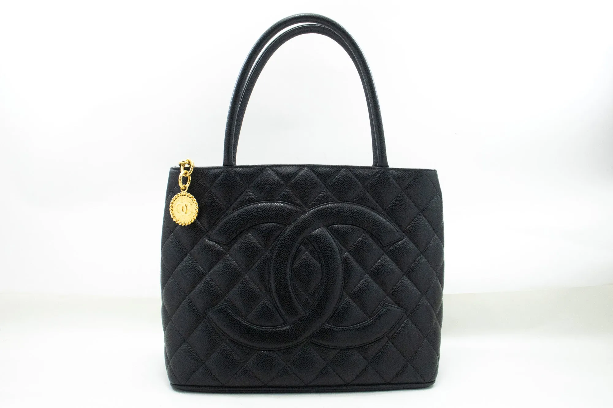 CHANEL Gold Medallion Caviar Shoulder Bag Grand Shopping Tote n56