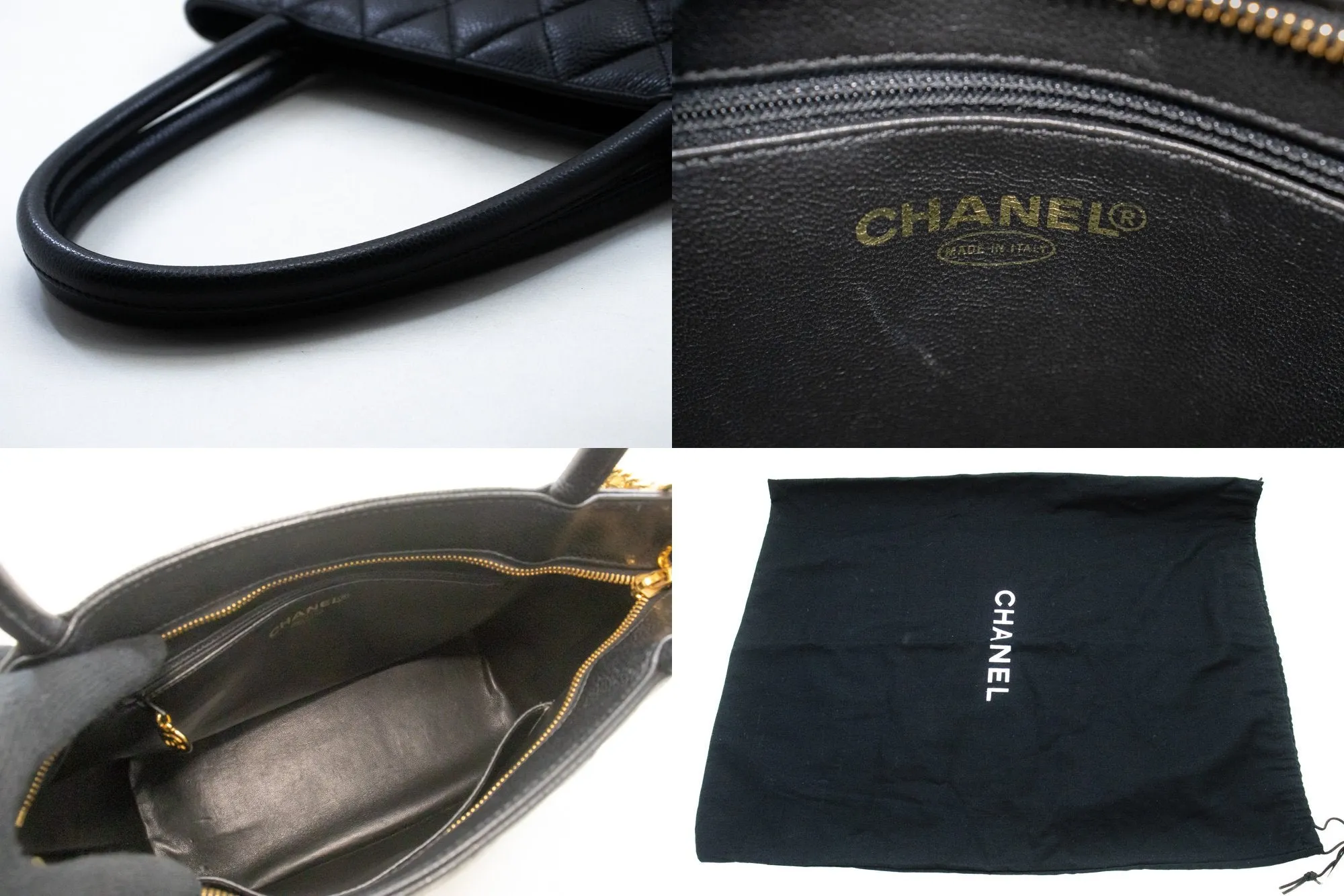 CHANEL Gold Medallion Caviar Shoulder Bag Grand Shopping Tote n56