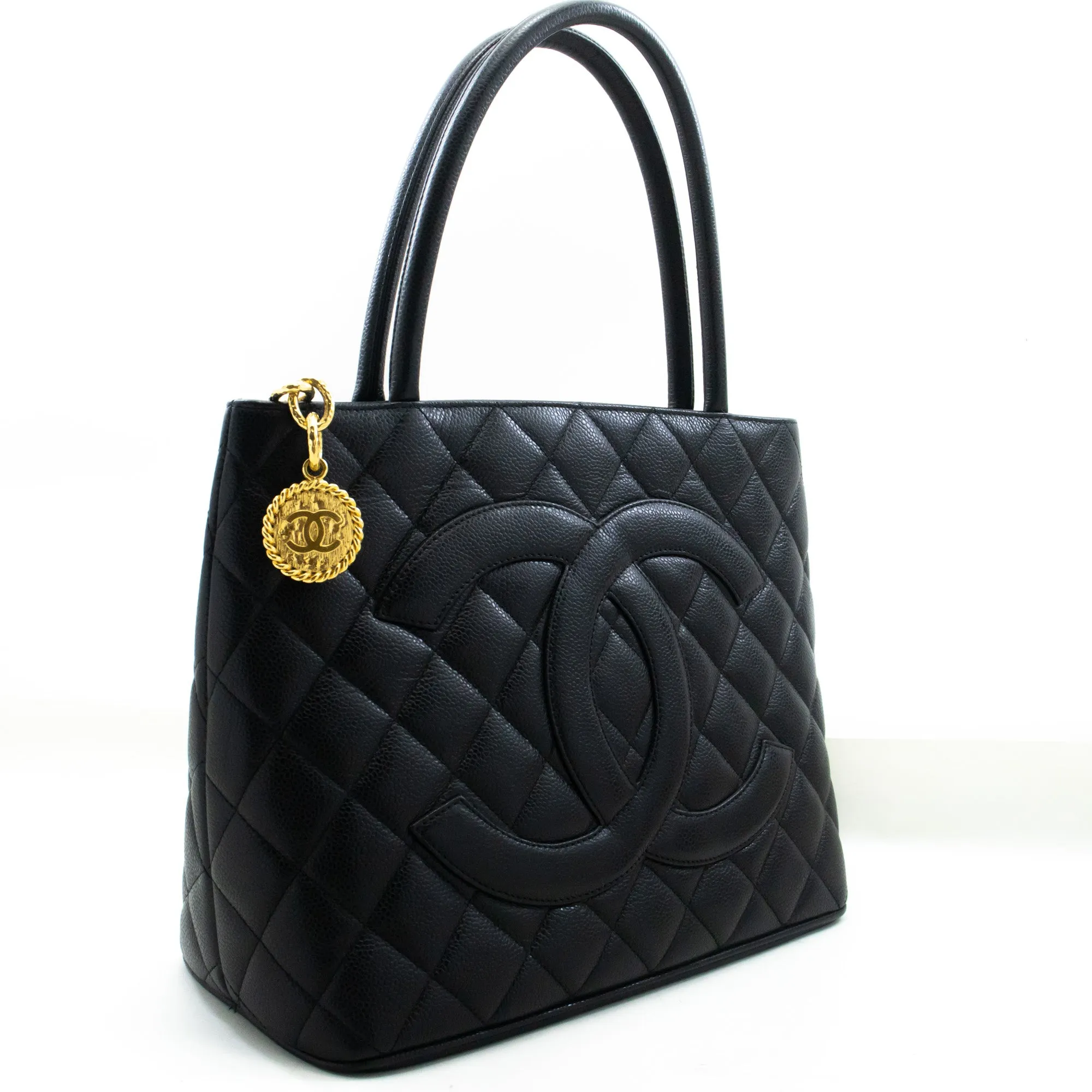 CHANEL Gold Medallion Caviar Shoulder Bag Grand Shopping Tote n56