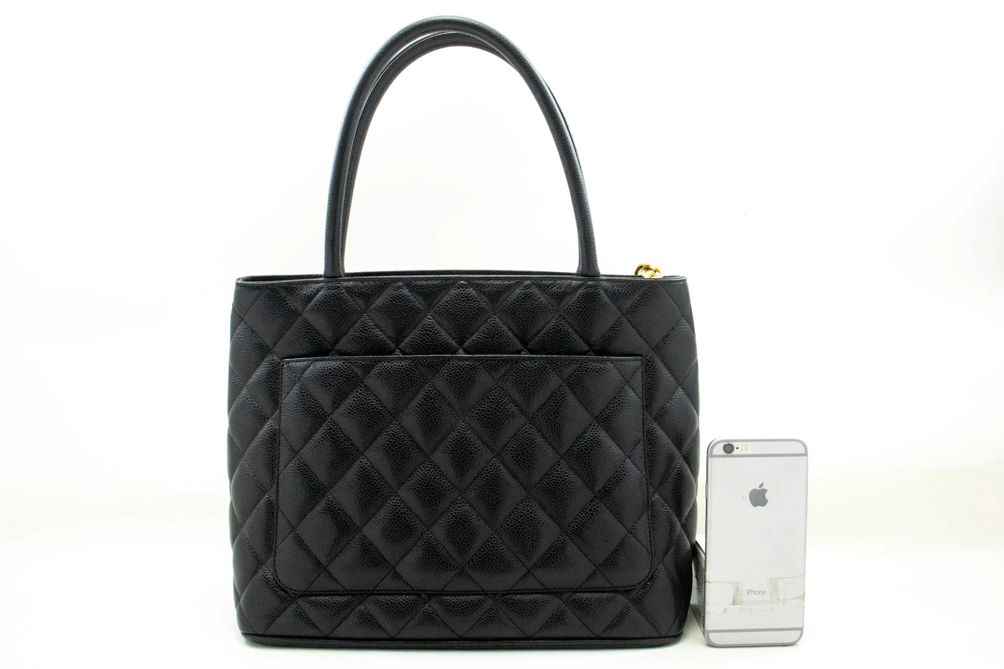 CHANEL Gold Medallion Caviar Shoulder Bag Grand Shopping Tote n56