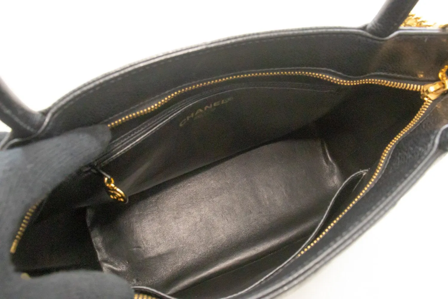 CHANEL Gold Medallion Caviar Shoulder Bag Grand Shopping Tote n56