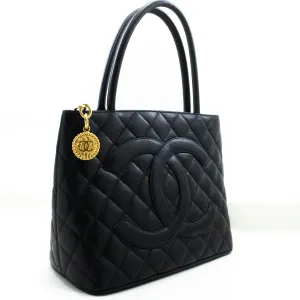 CHANEL Gold Medallion Caviar Shoulder Bag Grand Shopping Tote n56
