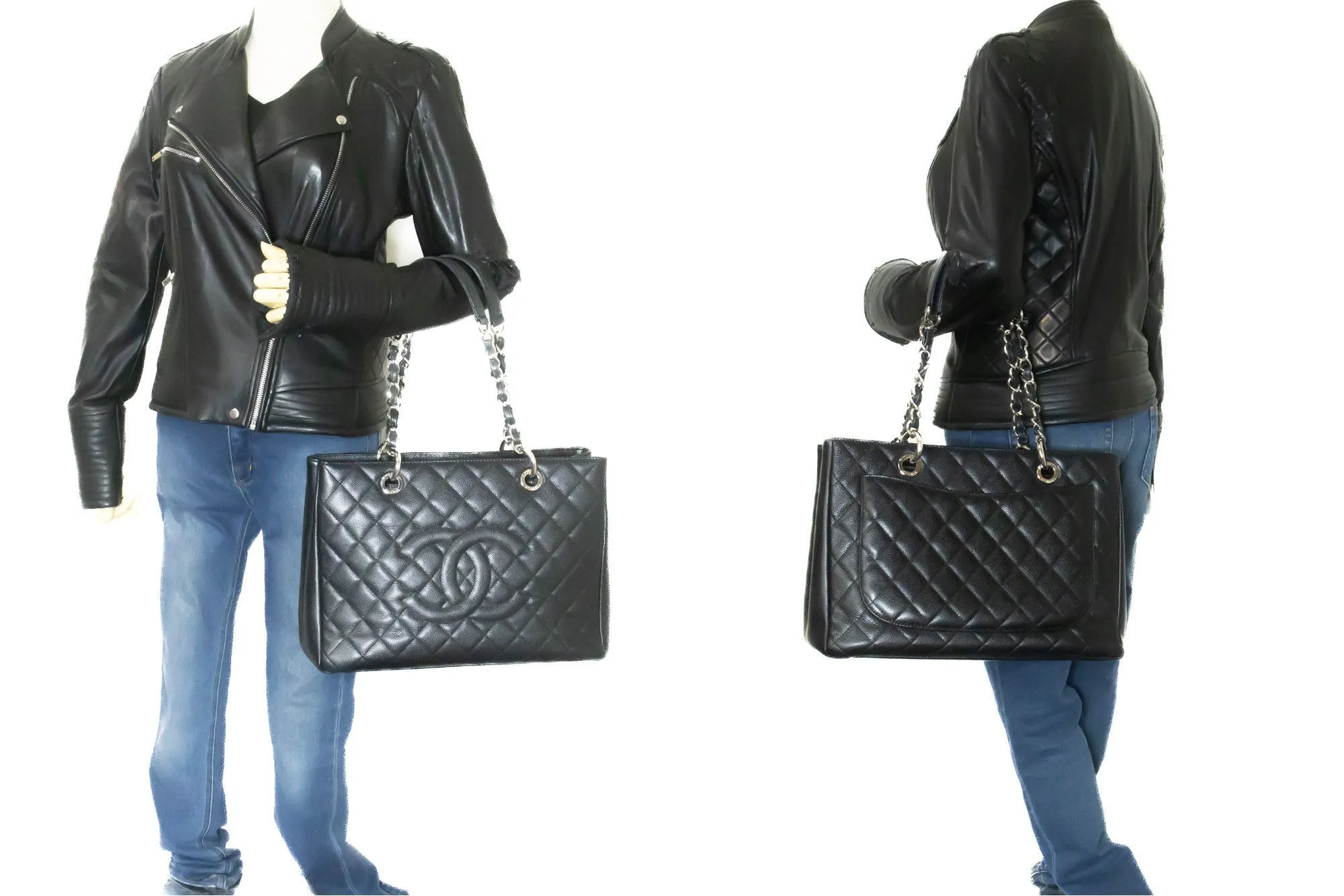 CHANEL Grained Calfskin GST 13" Shopping Tote Chain Shoulder Bag p28