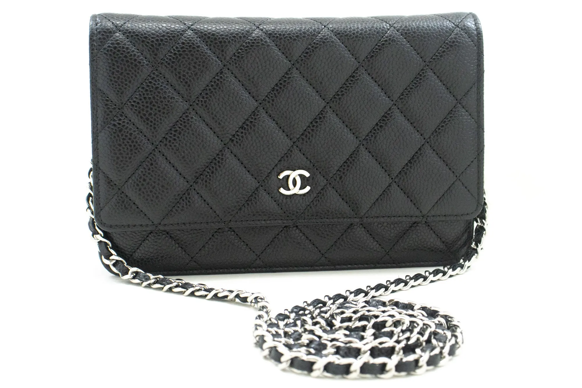 CHANEL Grained Calfskin Wallet On Chain WOC Black Shoulder Bag p60