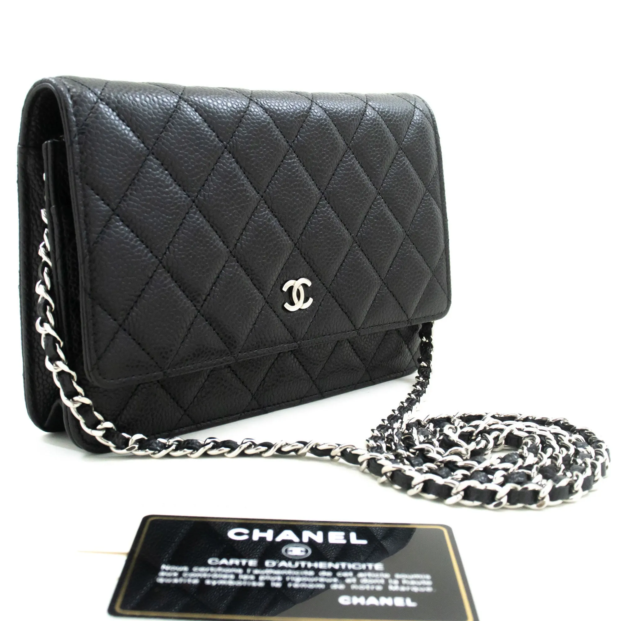 CHANEL Grained Calfskin Wallet On Chain WOC Black Shoulder Bag p60