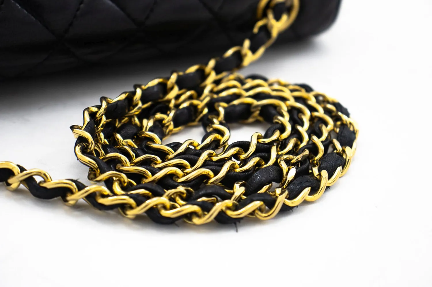 CHANEL Half Moon Chain Shoulder Bag Crossbody Black Quilted Flap j18