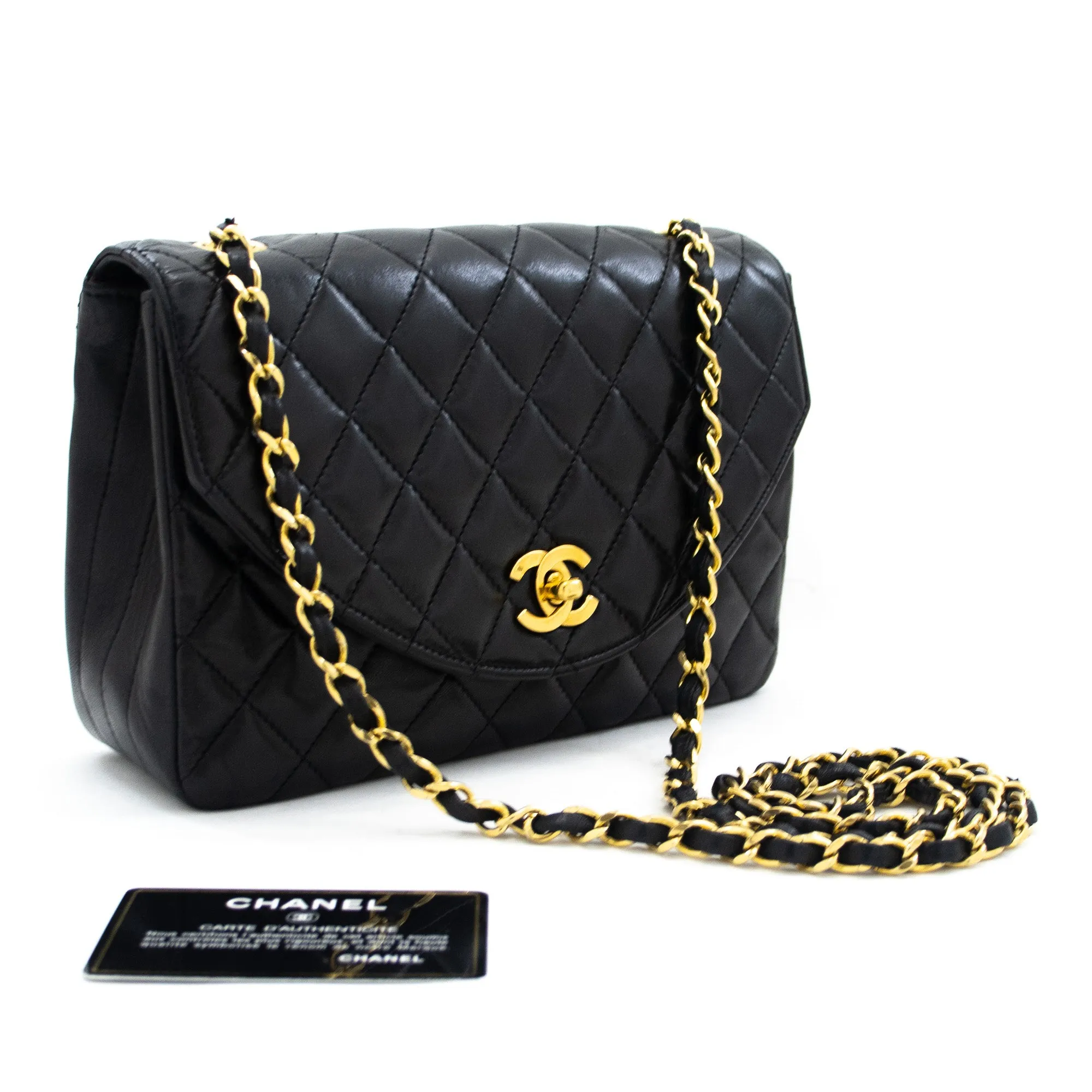 CHANEL Half Moon Chain Shoulder Bag Crossbody Black Quilted Flap j18