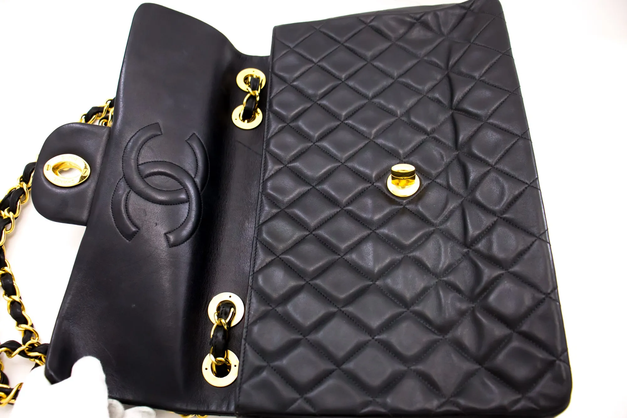 CHANEL Jumbo 13" Maxi 2.55 Flap Chain Shoulder Bag Black Lambskin d68