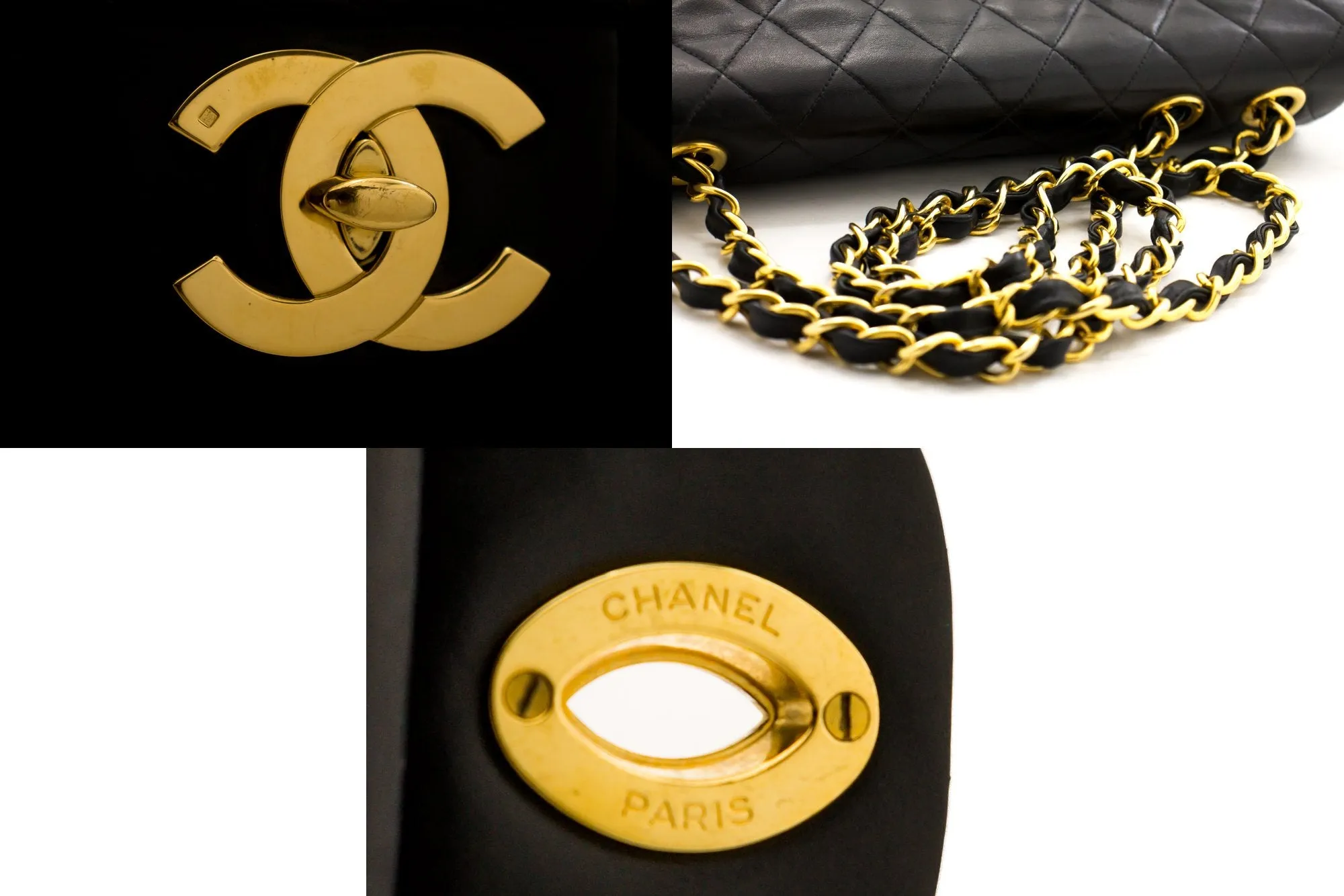 CHANEL Jumbo 13" Maxi 2.55 Flap Chain Shoulder Bag Black Lambskin d68