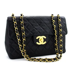 CHANEL Jumbo 13" Maxi 2.55 Flap Chain Shoulder Bag Black Lambskin d68