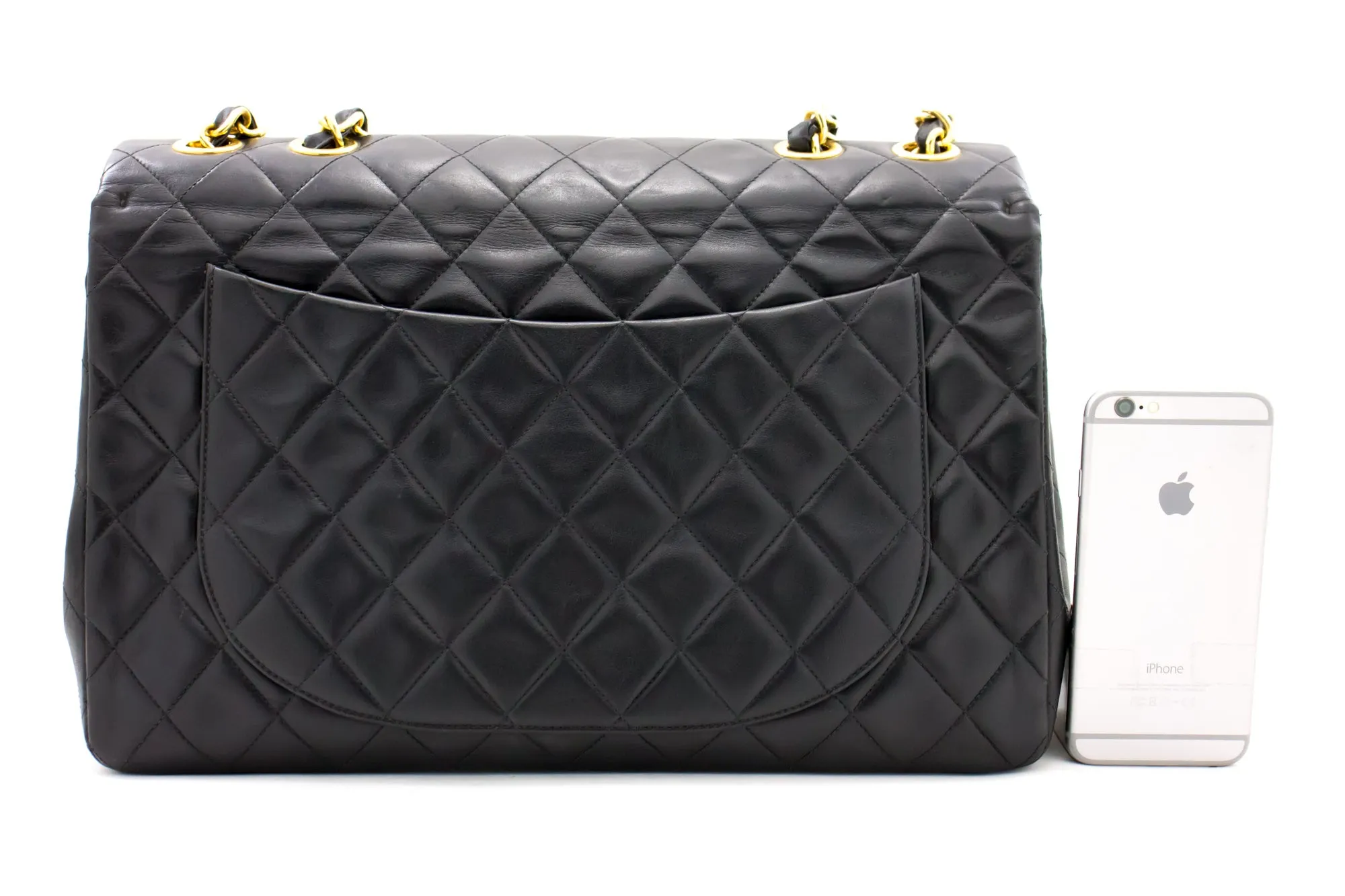 CHANEL Jumbo 13" Maxi 2.55 Flap Chain Shoulder Bag Black Lambskin d68