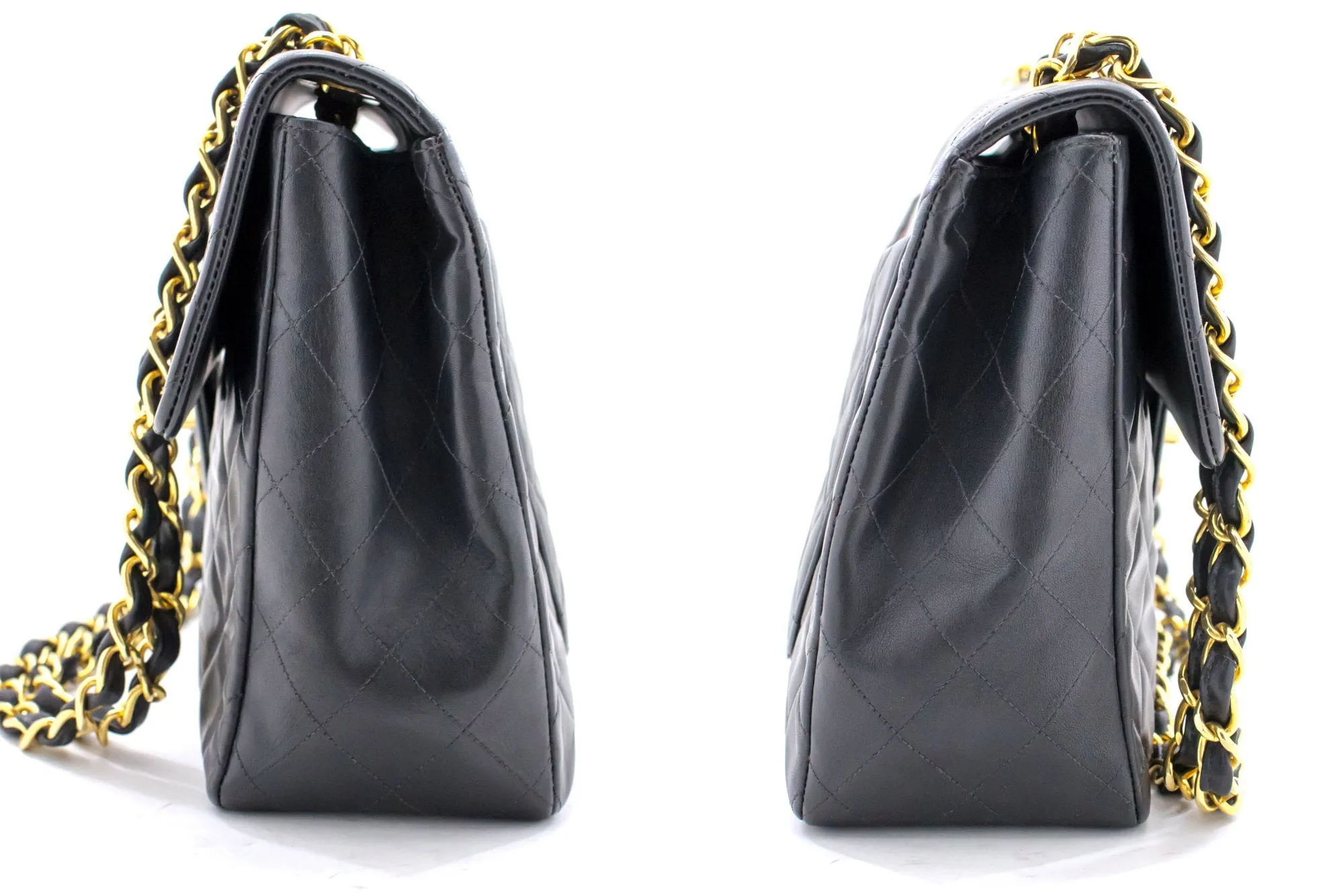 CHANEL Jumbo 13" Maxi 2.55 Flap Chain Shoulder Bag Black Lambskin d68