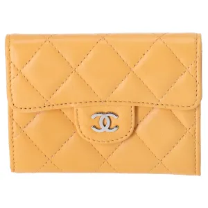 CHANEL Matelasse Business Card Holder Wallet Yellow Lambskin