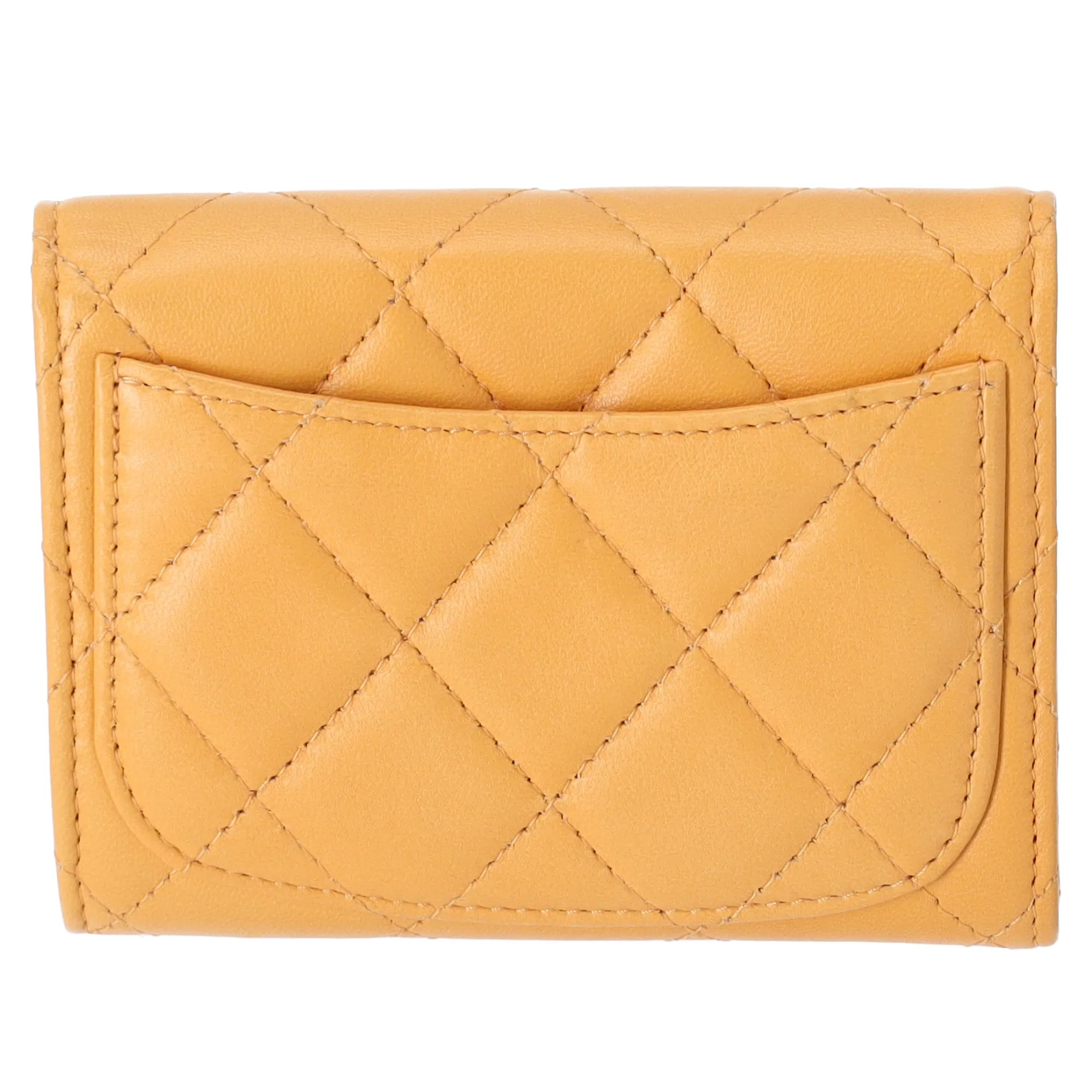 CHANEL Matelasse Business Card Holder Wallet Yellow Lambskin