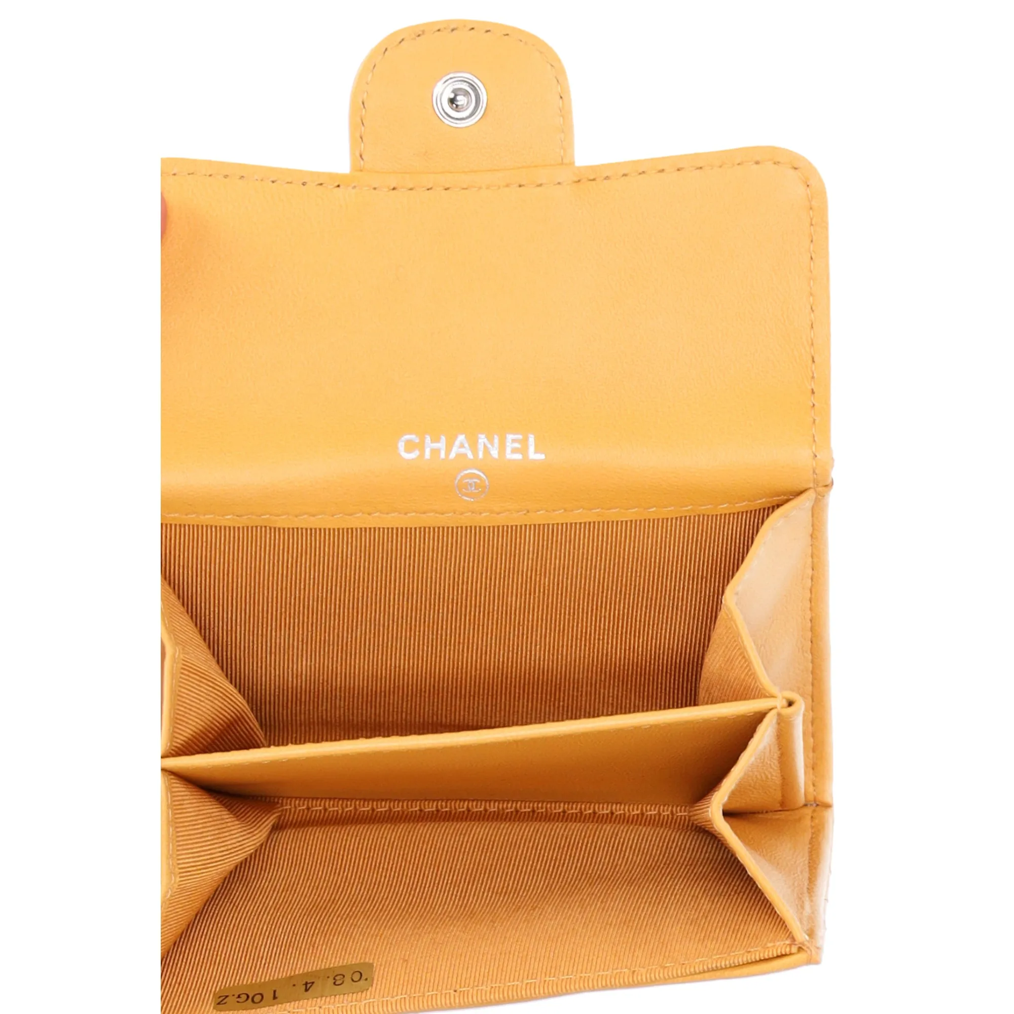 CHANEL Matelasse Business Card Holder Wallet Yellow Lambskin