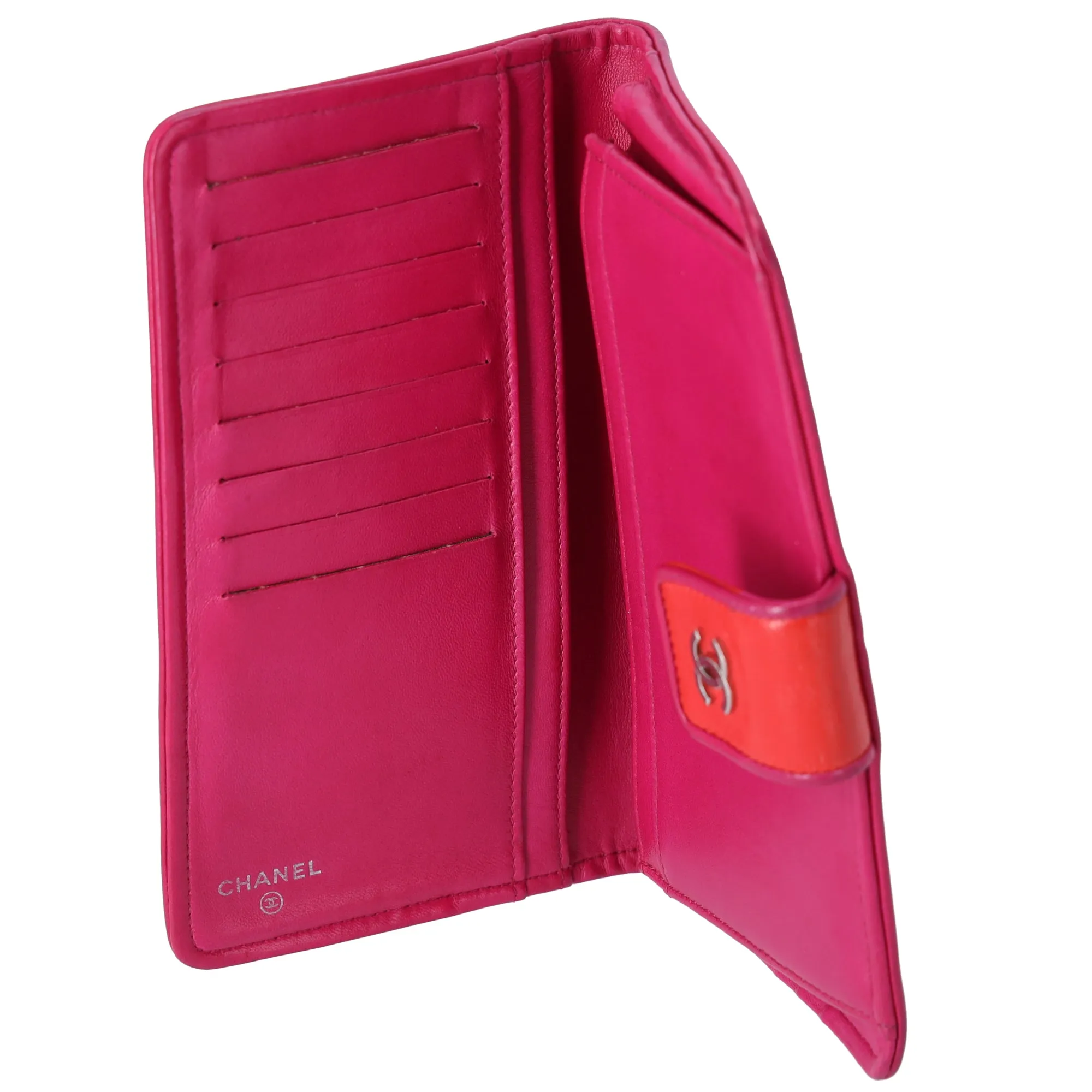 CHANEL Matelasse Long Bifold Wallet Red Pink Leather
