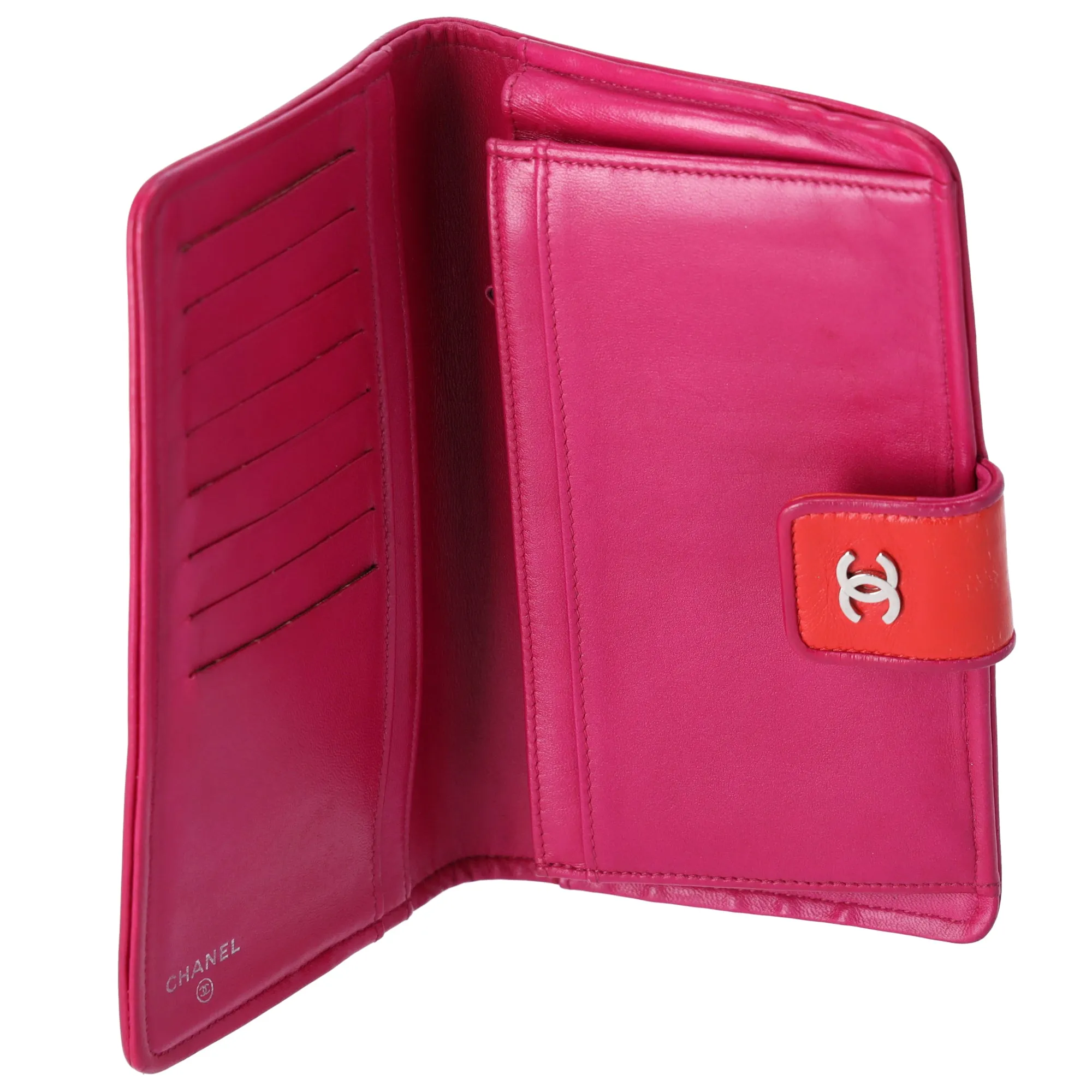 CHANEL Matelasse Long Bifold Wallet Red Pink Leather