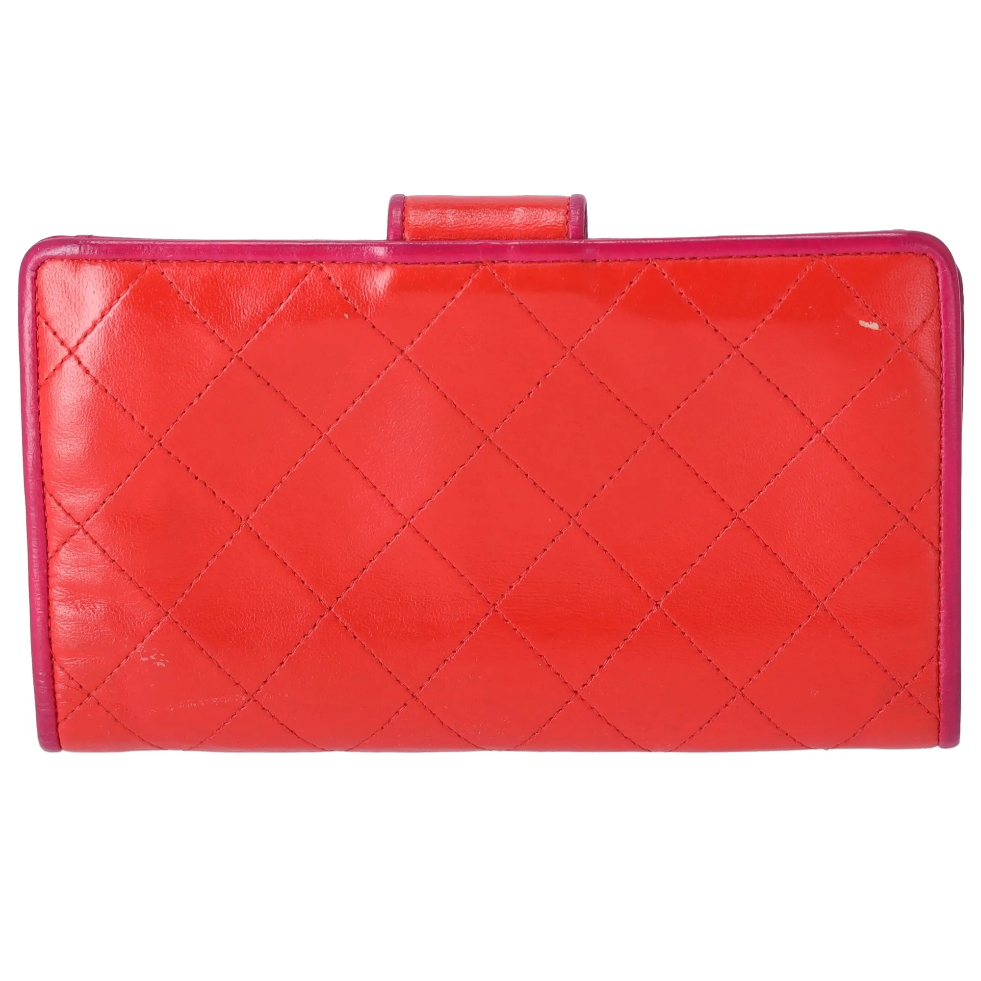 CHANEL Matelasse Long Bifold Wallet Red Pink Leather