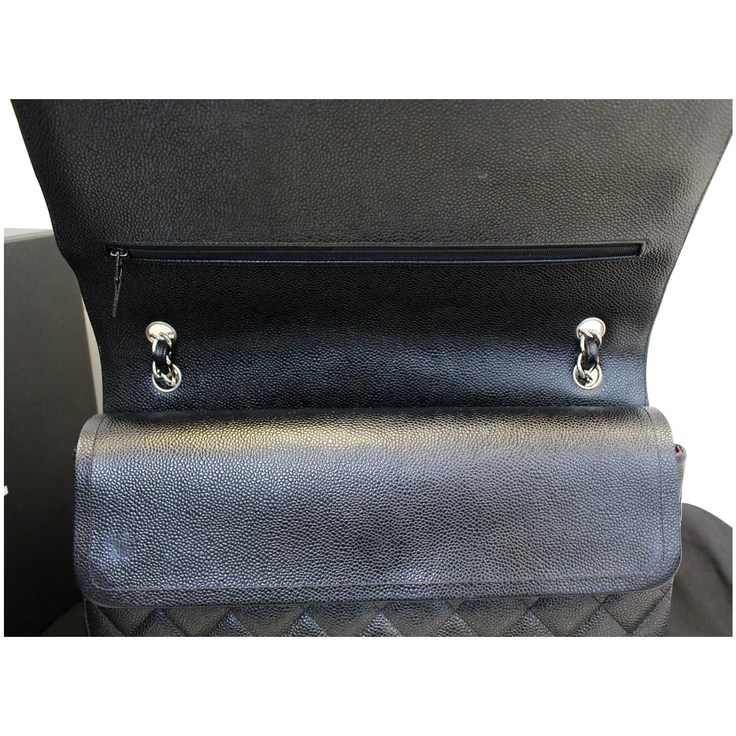 CHANEL Maxi Caviar Leather Jumbo Double Flap Shoulder Bag Black