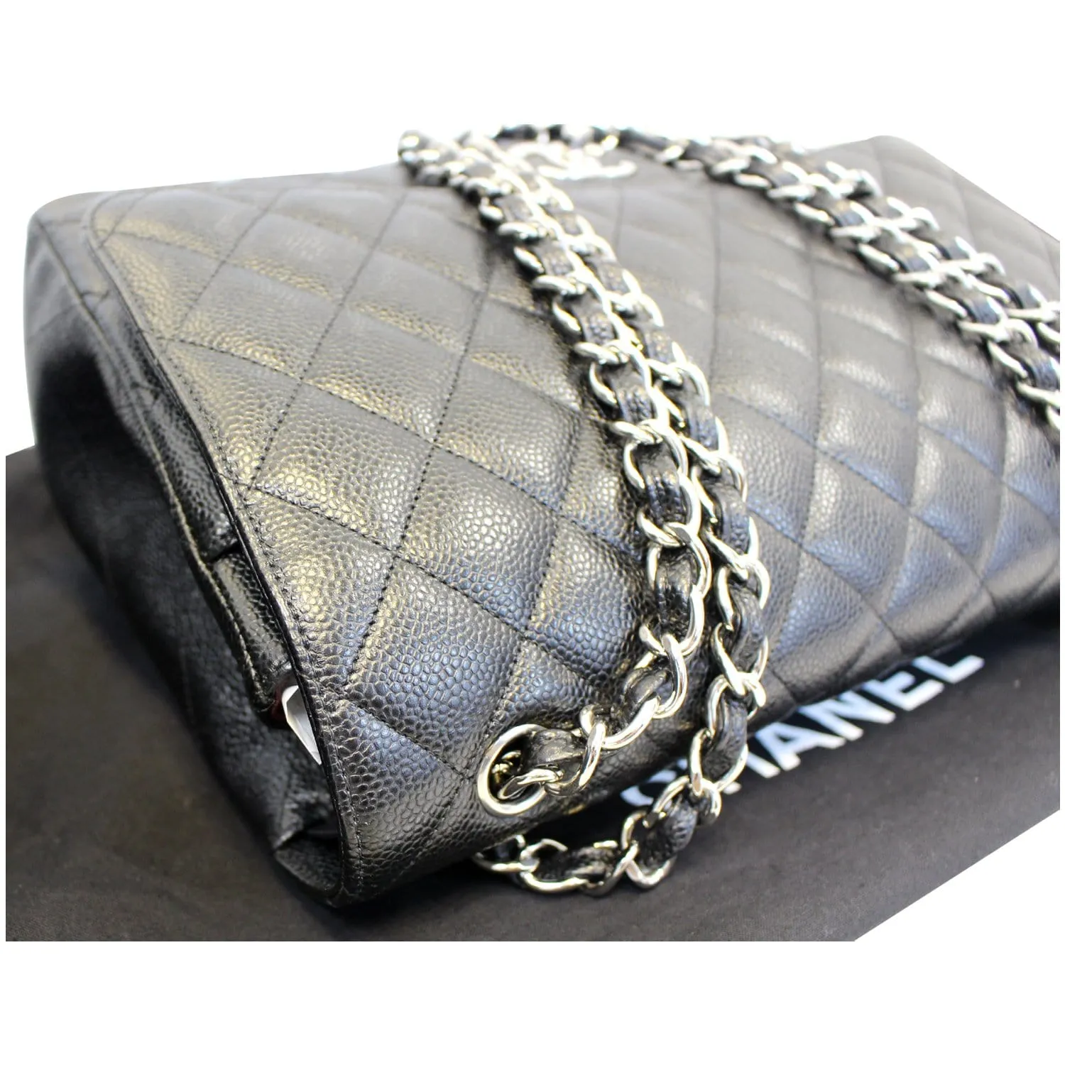 CHANEL Maxi Caviar Leather Jumbo Double Flap Shoulder Bag Black
