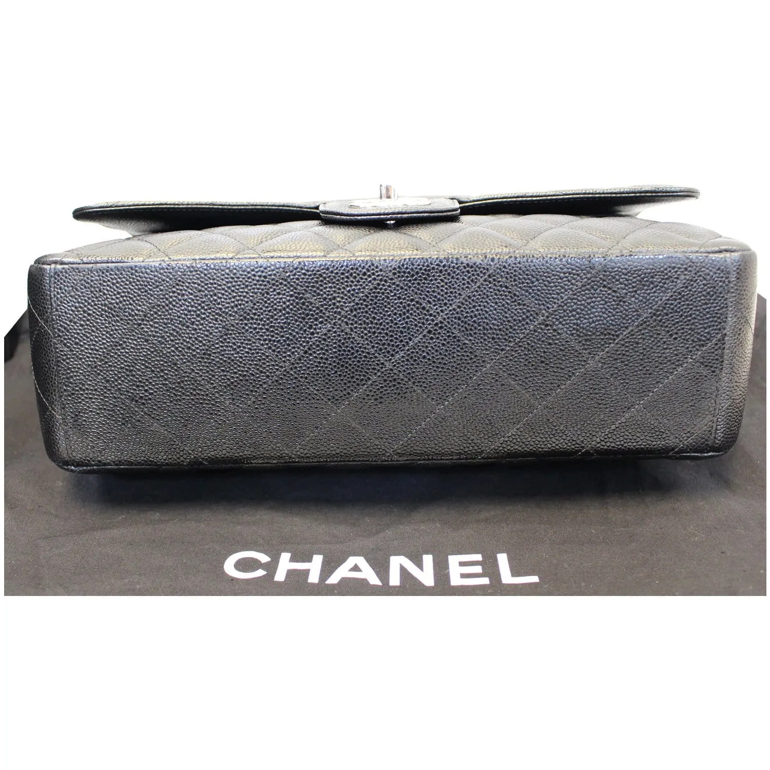 CHANEL Maxi Caviar Leather Jumbo Double Flap Shoulder Bag Black