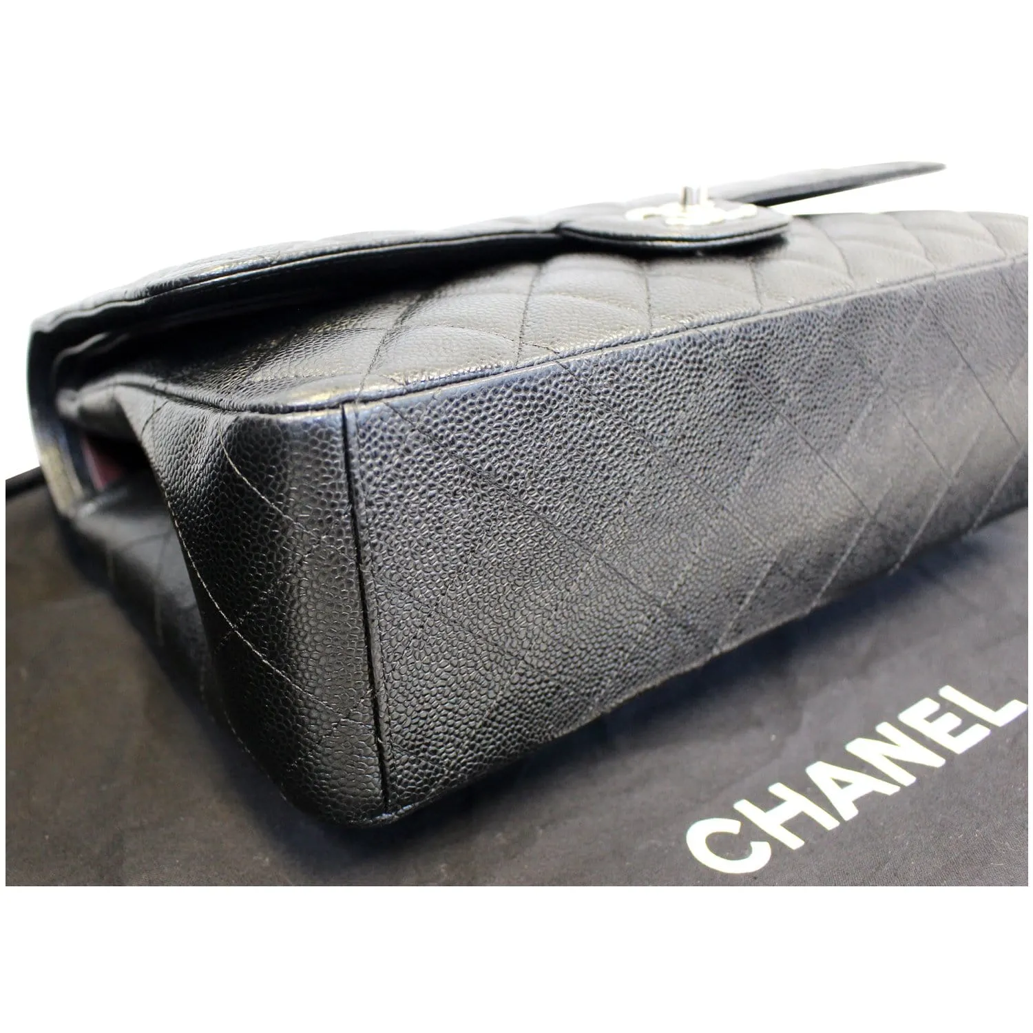 CHANEL Maxi Caviar Leather Jumbo Double Flap Shoulder Bag Black