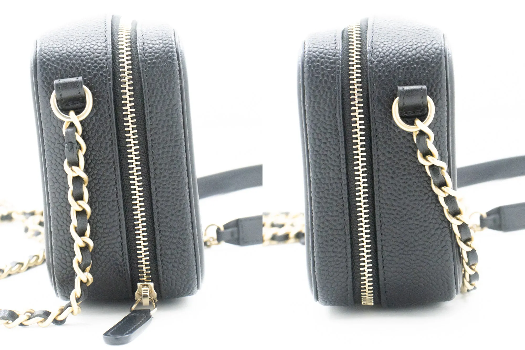 CHANEL Micro Caviar Grained Calfskin Chain Shoulder Bag Black Zip L82