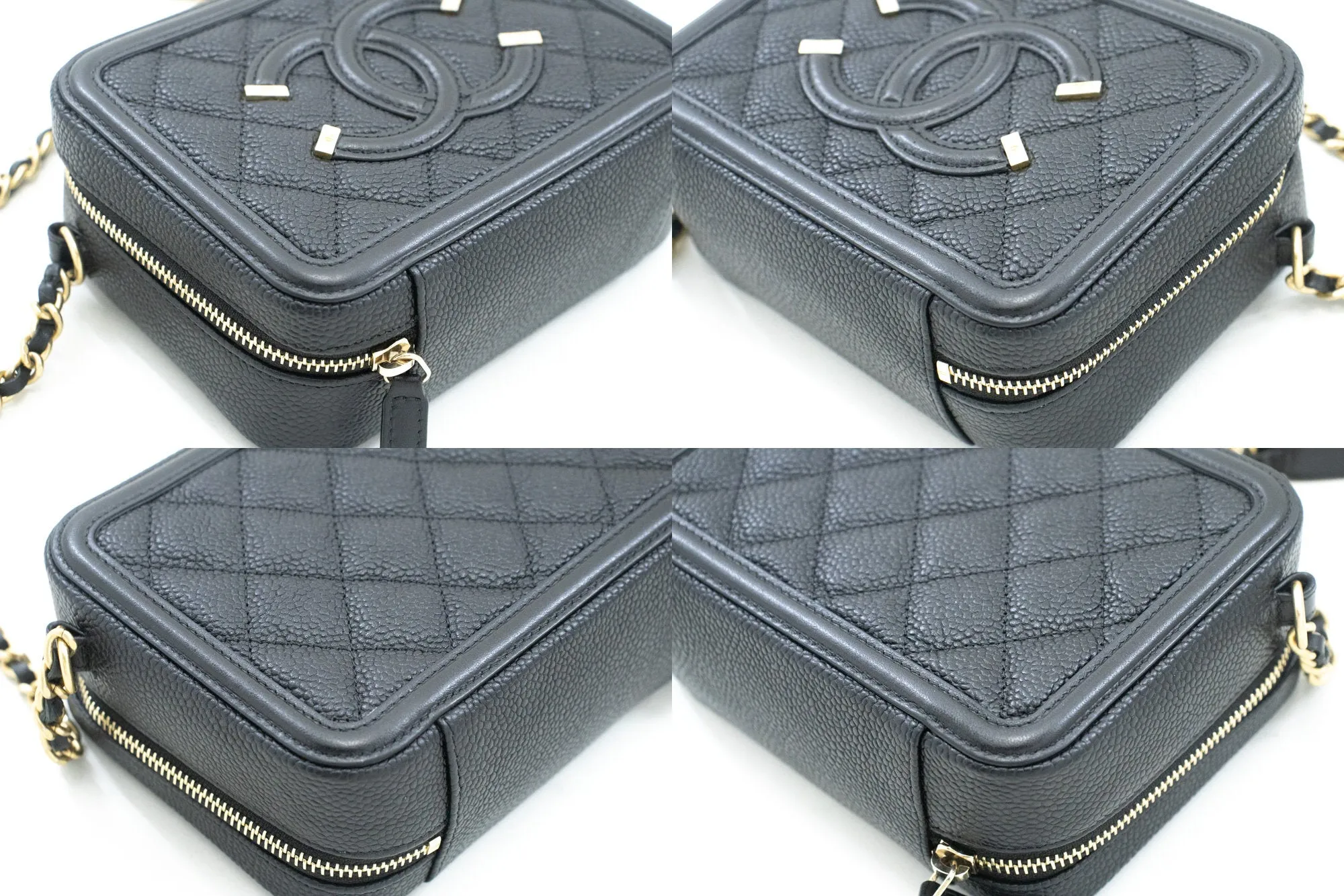 CHANEL Micro Caviar Grained Calfskin Chain Shoulder Bag Black Zip L82
